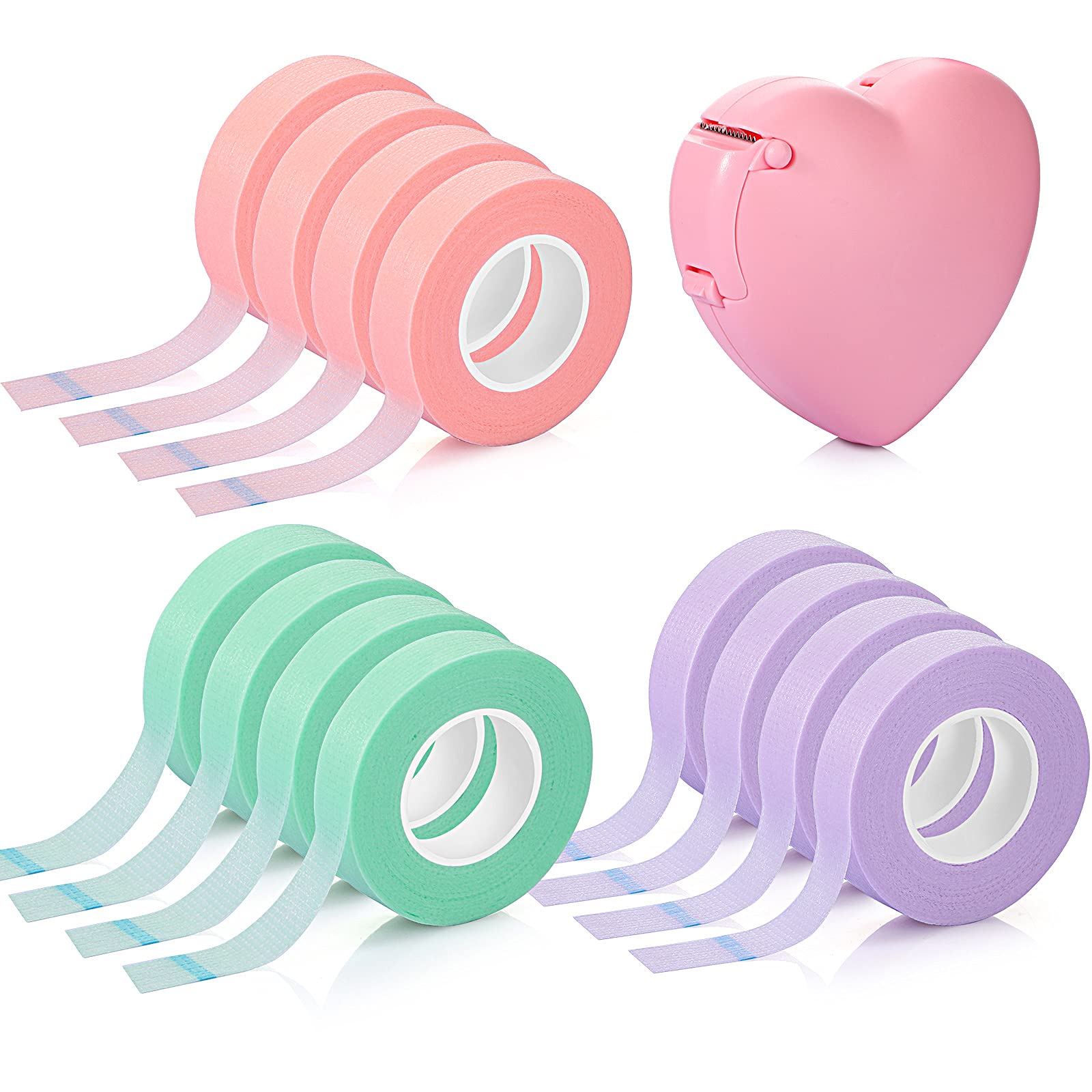 Maitys Eyelash Extension Tape Breathable Adhesive Lash Tape Non-Woven Fabric Lash Tape With Heart-Shaped Tape Dispenser Cutter,