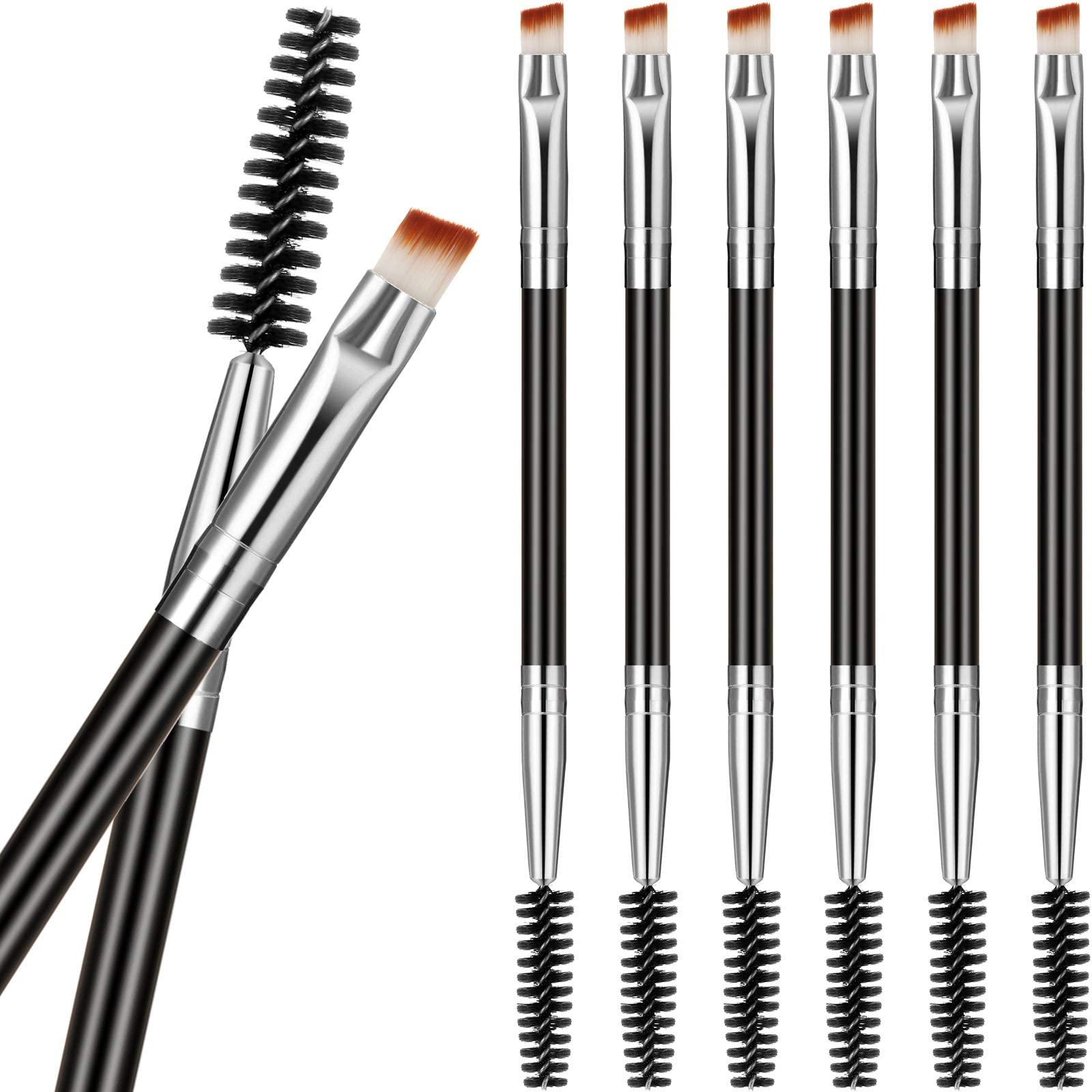 6 Pieces Duo Eyebrow Brush Angled Eye Brow Brush and Spoolie Brush Mini Eyelash Brush for Tinting Angled Eyebrow, Fit for Gel an
