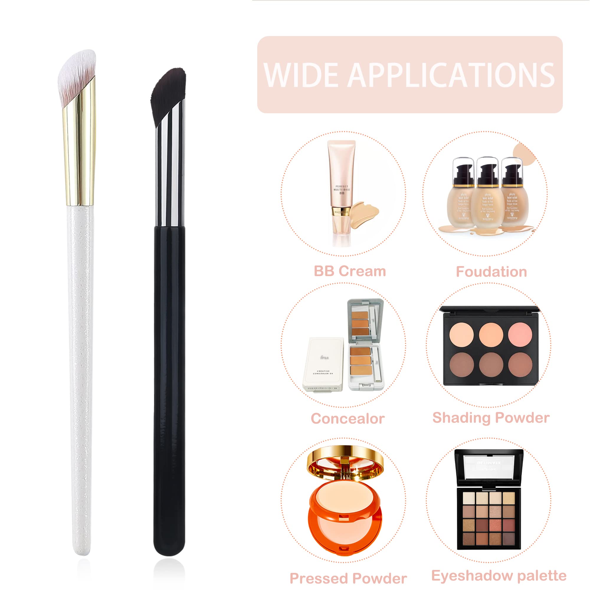 Angled Foundation Brush & Mini Concealer Blending Brush Nose Contour Brush, Under Eye Concealer Brush, Bronzer Highlighting Brus