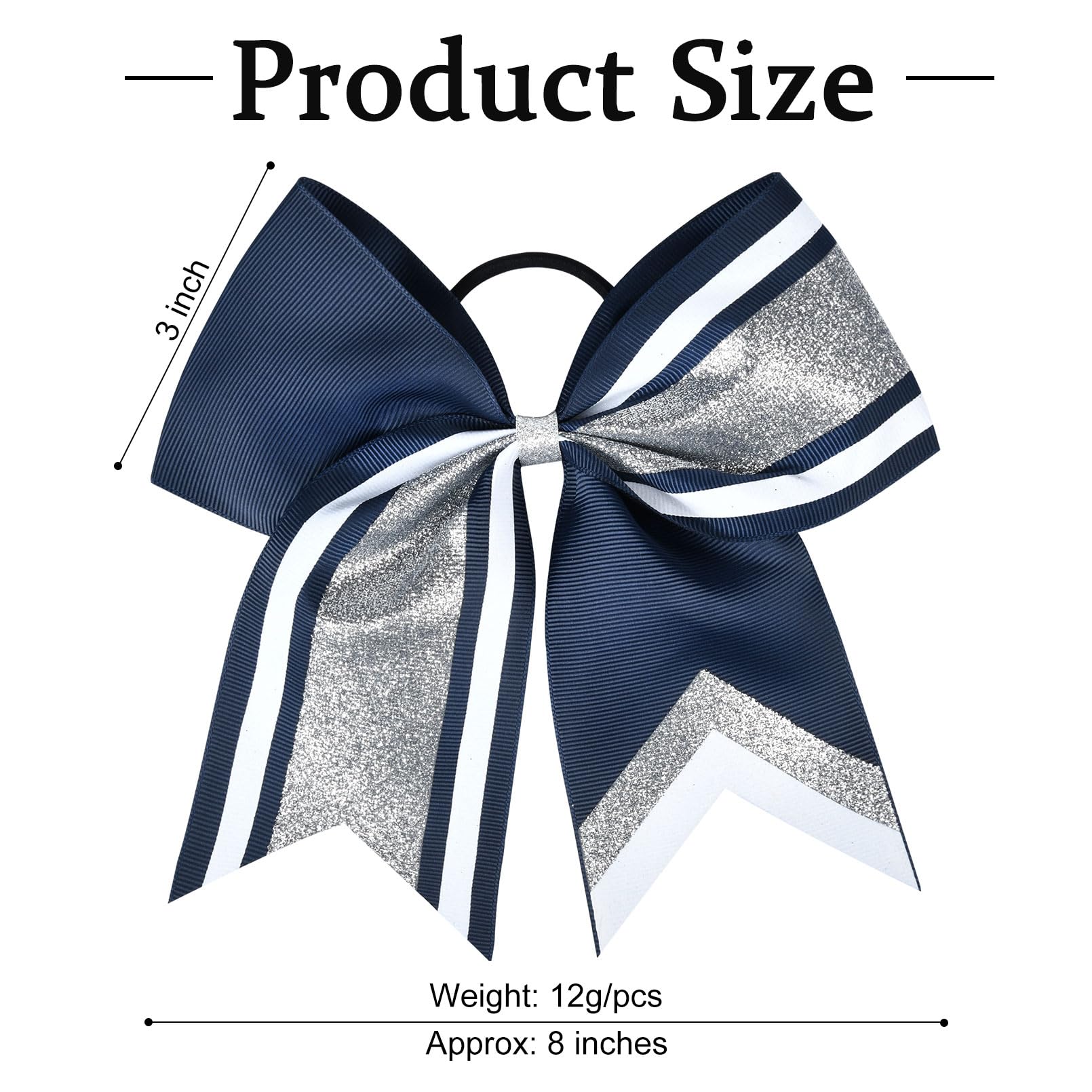 8 PCS Large Glitter Cheer Bows 8 Hair Bows Sparkly Cheerleading Softball Team Bow Hair Ponytail Holder Accessories for cheerlead