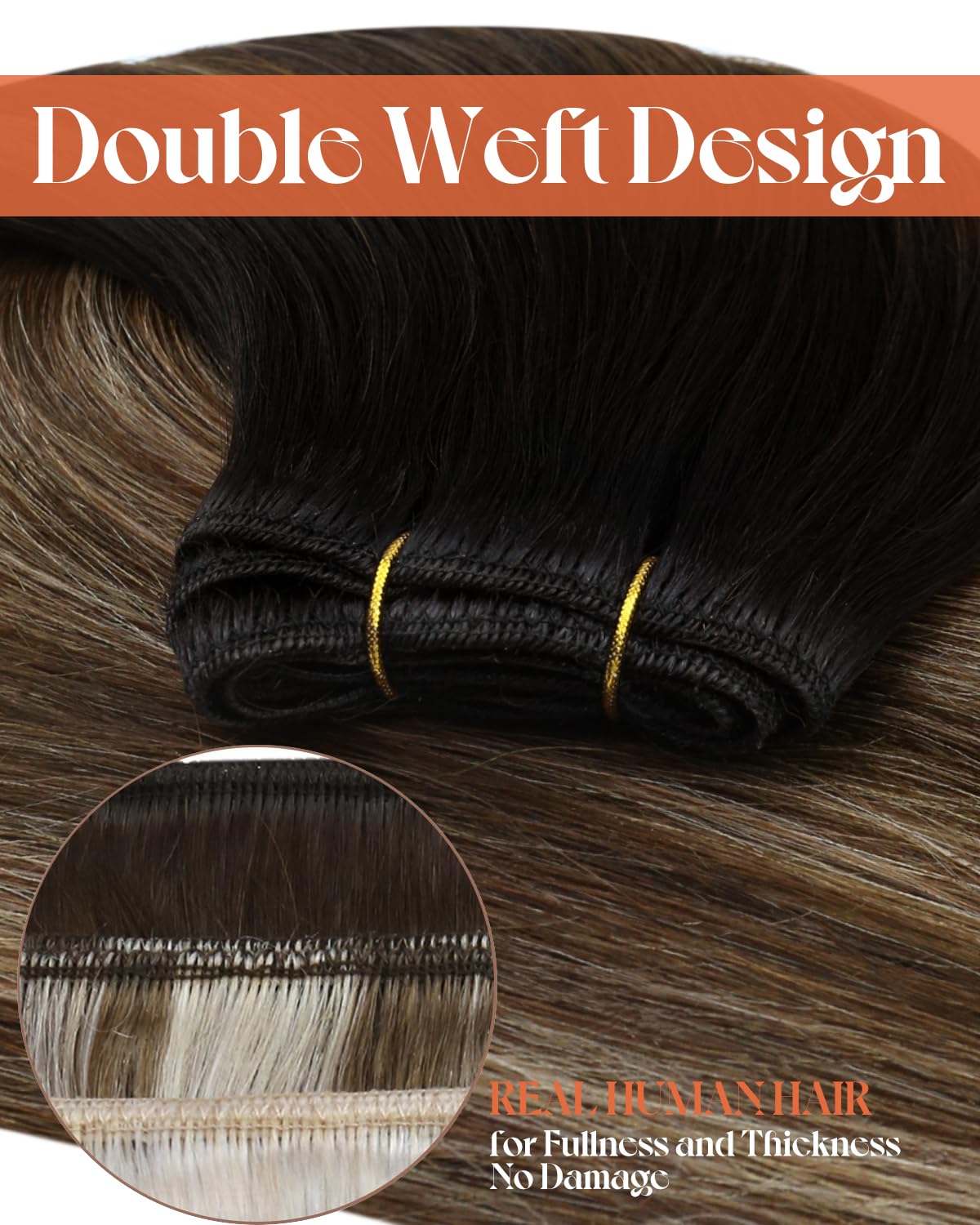 Sunny Hair Sew in Hair Extensions Real Human Hair Ombre Weft Hair Extensions Human Hair Black Roots to Dark Brown Balayage Blond