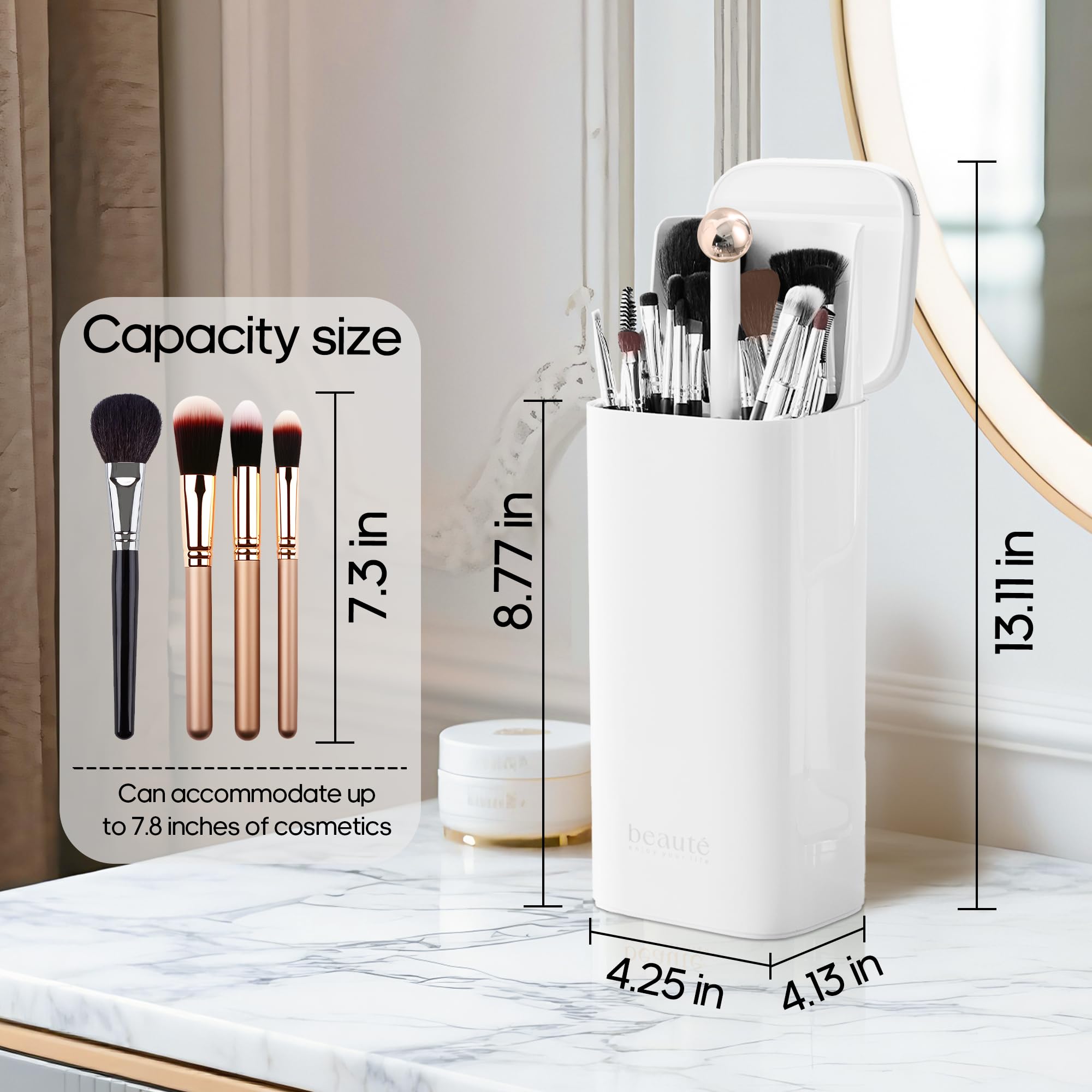 Makeup Brush Holder with Lid Cosmetic Tools Organizer,One Touch Open 4 Slot Makeup Brush Case with Waterproof Dustproof, Cosmeti
