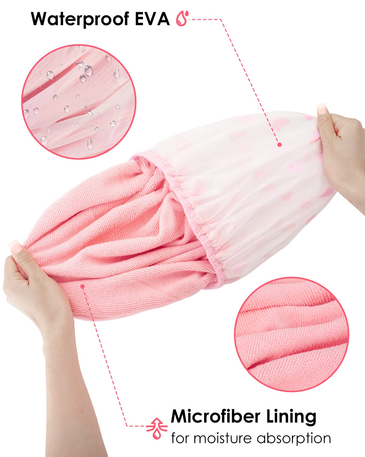 Auban Shower Cap For Women Terry Cloth Lined Eva Exterior Reusable Double Layer Waterproof, Large Bath Hair Cap For All Hair Len