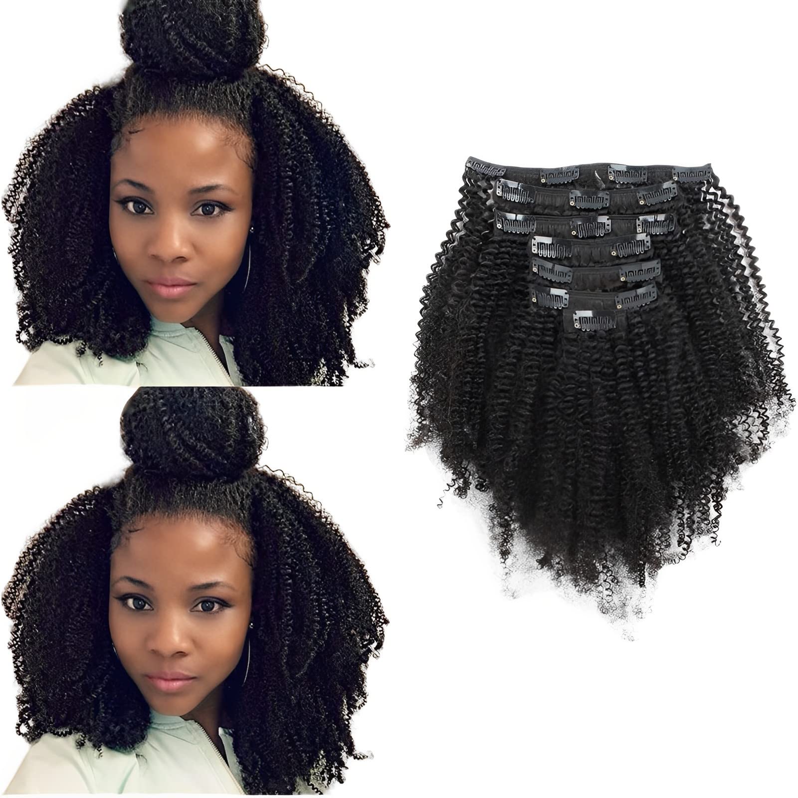 ABH AMAZINGBEAUTY HAIR Afro Coily Clip in Hair Extensions Real Human Hair 4B and 4C Double Wefts Remy Coily Clip ins for African