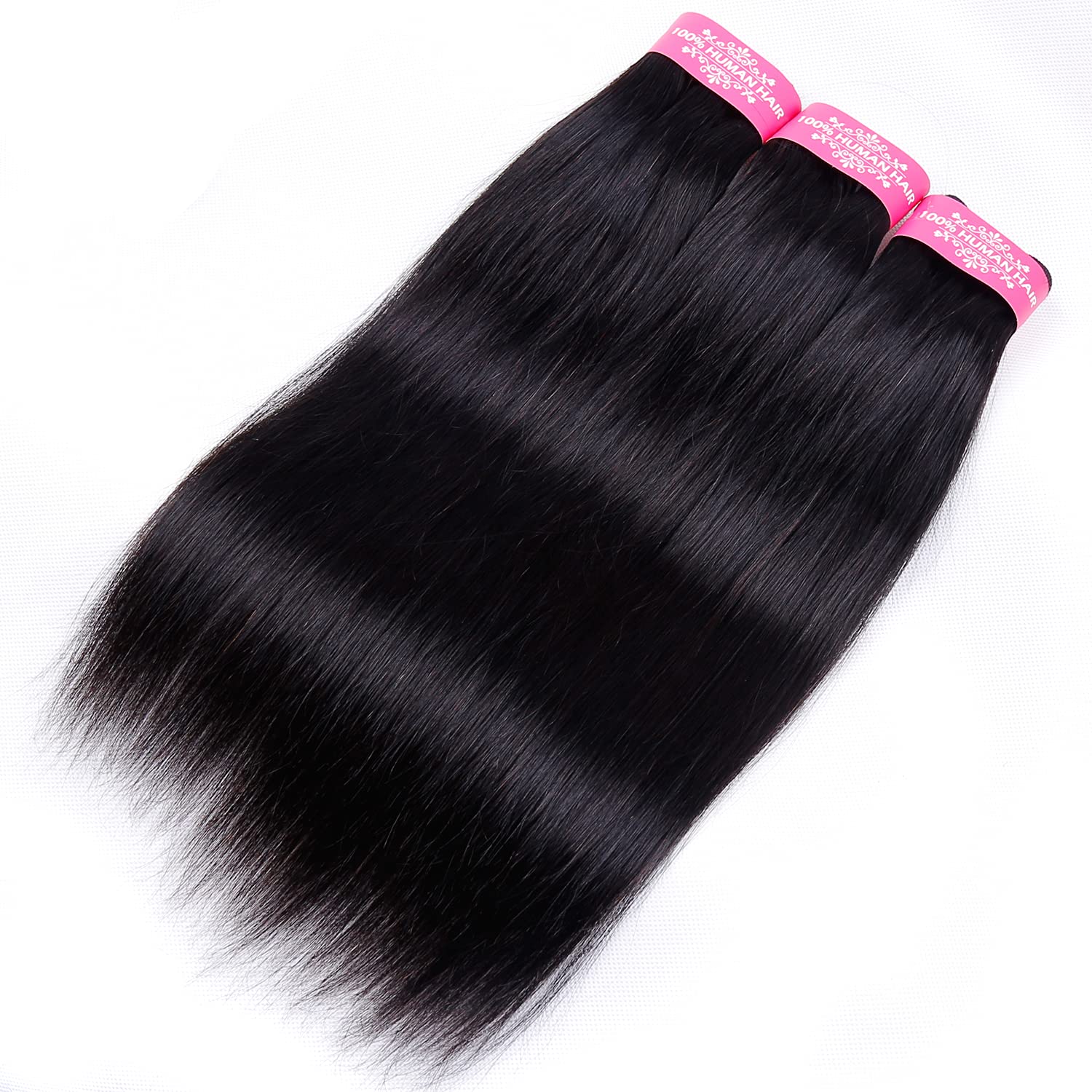 Straight Human Hair Bundles With Closure(12 14 16+10) Brazilian Virgin Human Hair Bundles With Middle Part Closure 10A Straight