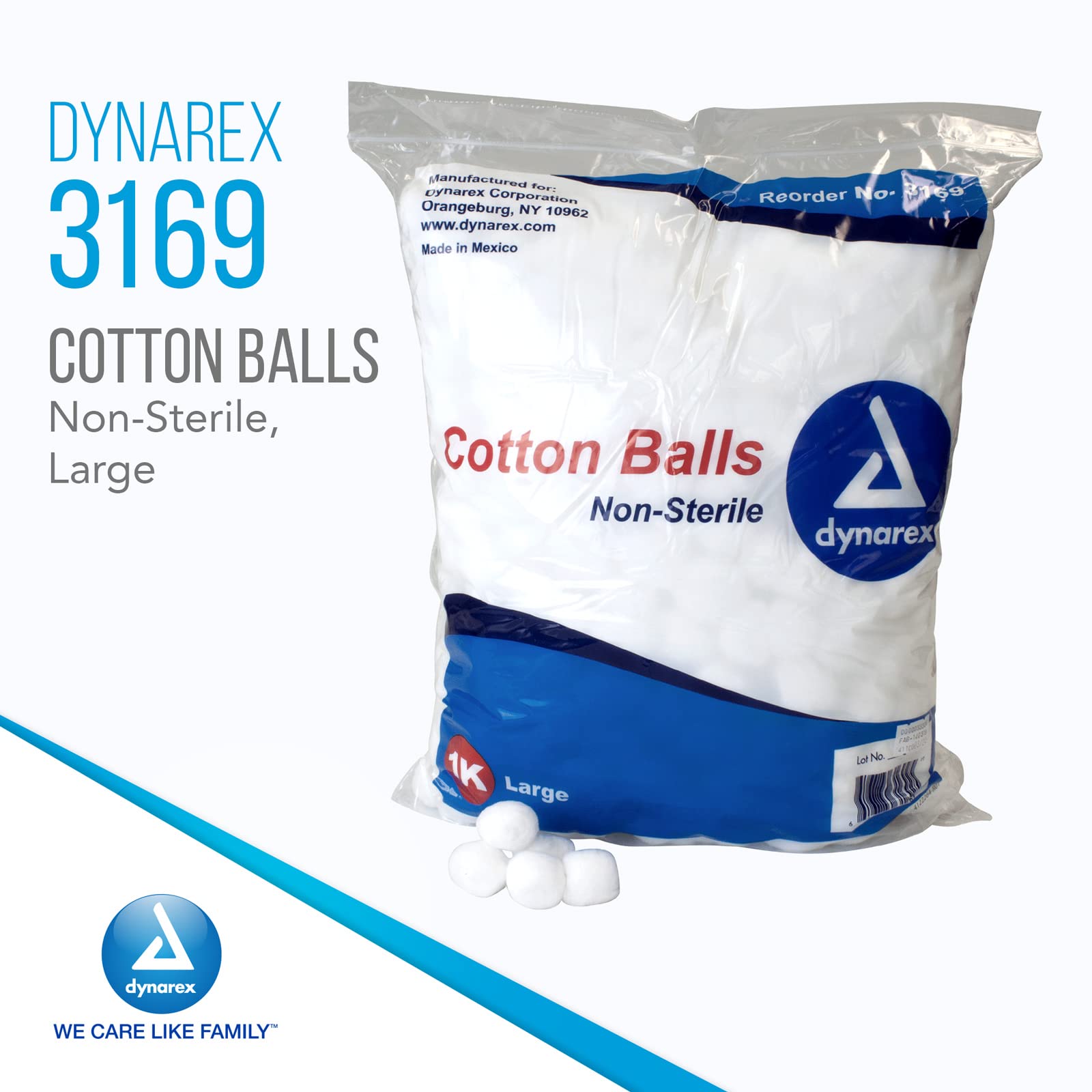 Dynarex 3169 Cotton Ball, Non-Sterile And Large Sized, Latex-Free, Pack Of 1000