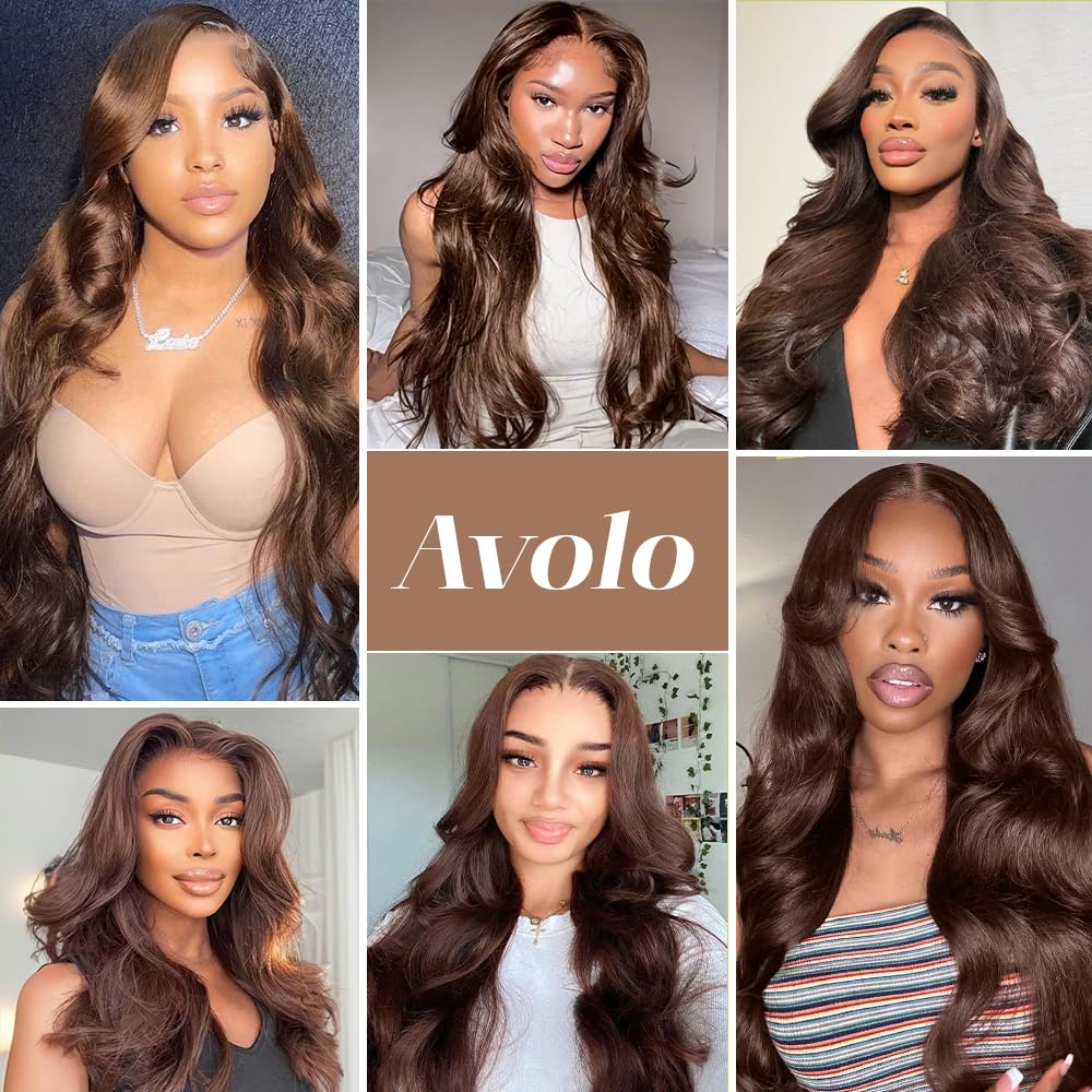 Avolo Chocolate Brown Lace Front Wig Human Hair 13X4 Body Wave Brown Lace Front Wigs Human Hair Pre Plucked 180 Density 4# Color