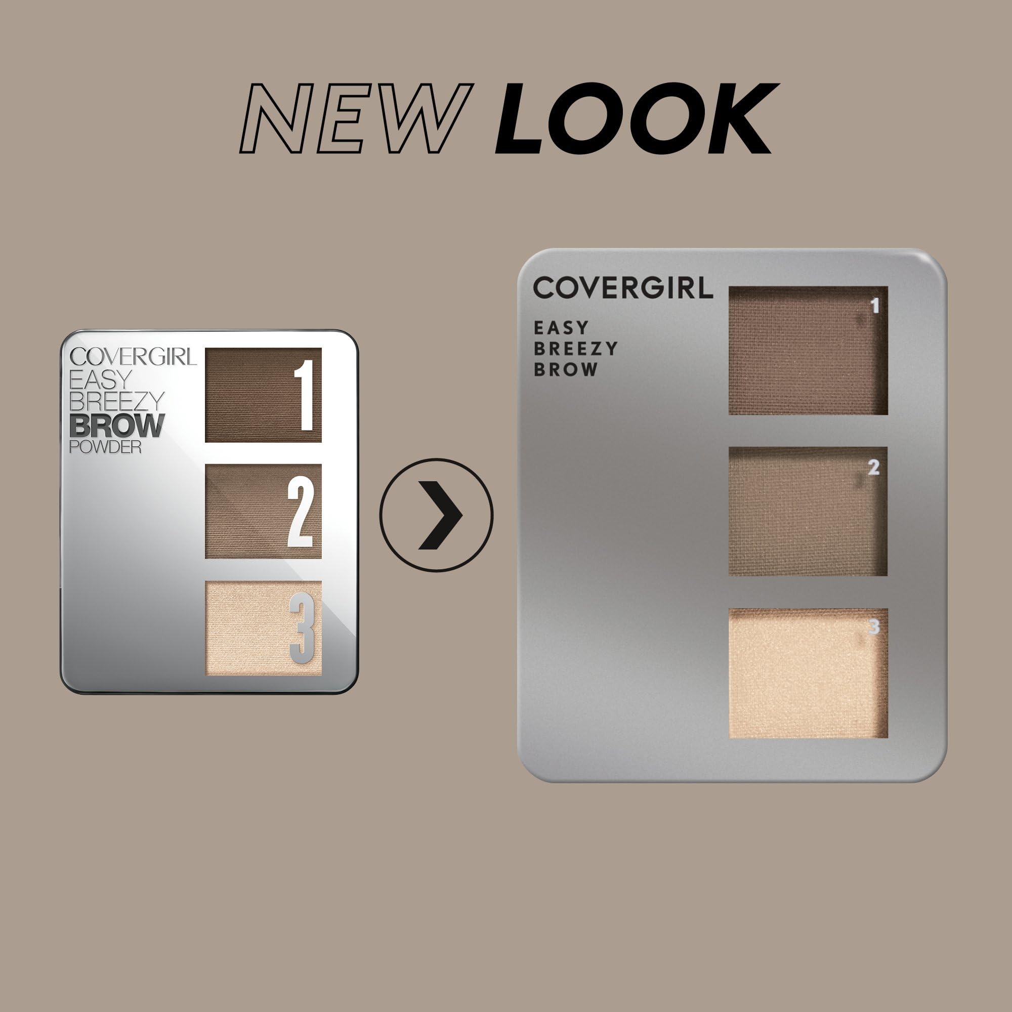 Covergirl - Easy Breezy Brow Powder Kit, Three Shades Brow Definer, Professional Double-Ended Angled Brush, Effortless, 100% Cru