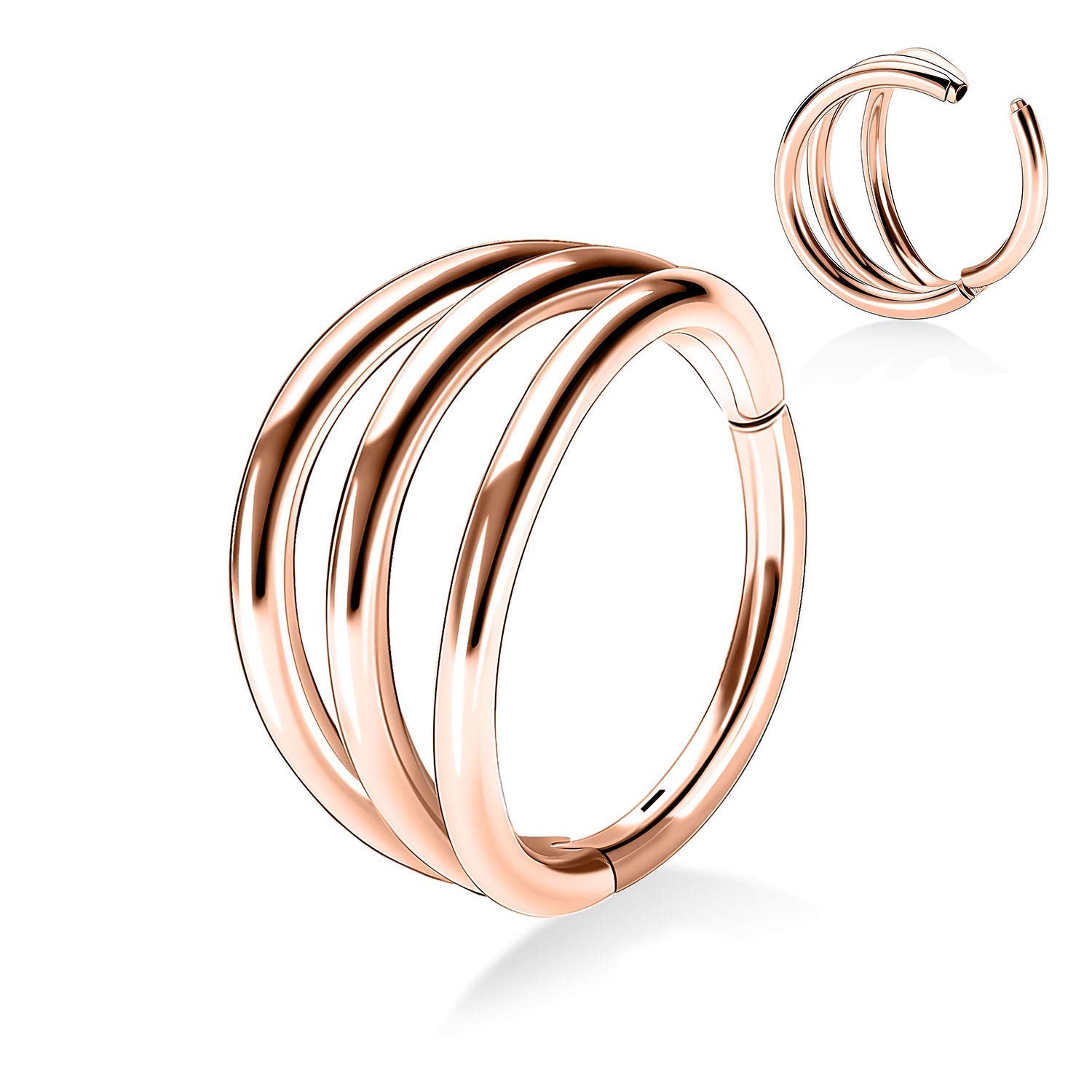 20G Triple Open Stacked Cartilage Conch Helix Earring Hoop 316L Surgical Steel Septum Nose Rings 8mm Lobe Earrings Unisex Hoop E