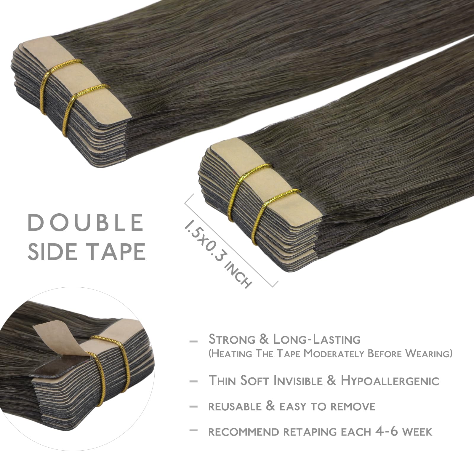 Wennalife Tape In Hair Extensions Human Hair, 20Pcs 50G 14 Inch Cool Dark Brown Remy Hair Extensions Straight Human Hair Tape In