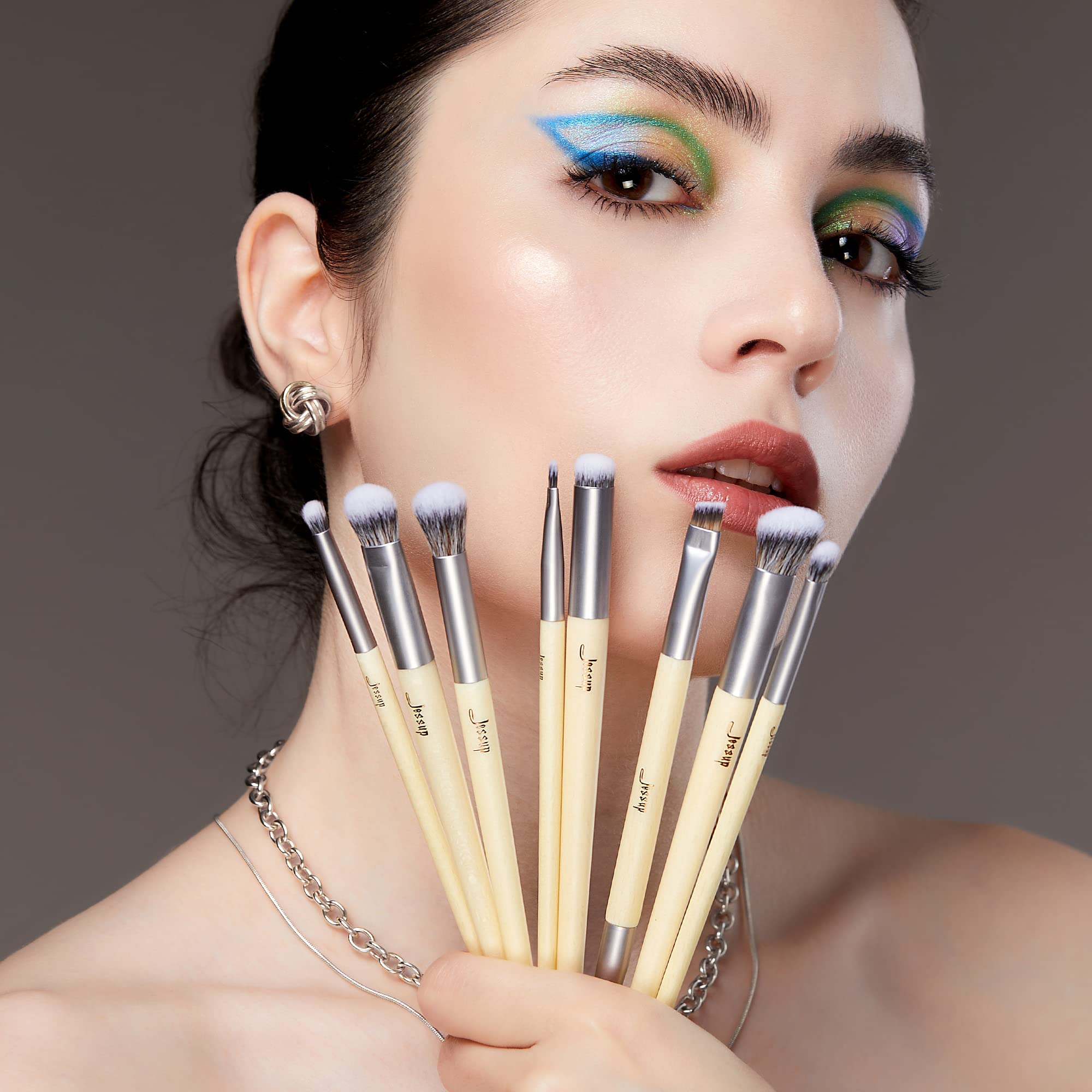 Jessup Eyeshadow Brush Set 8pcs Eye Makeup Brushes Premium Cruelty-Free Eyeshadow Blending Concealer Eyebrow Eyeliner Spoolie Br