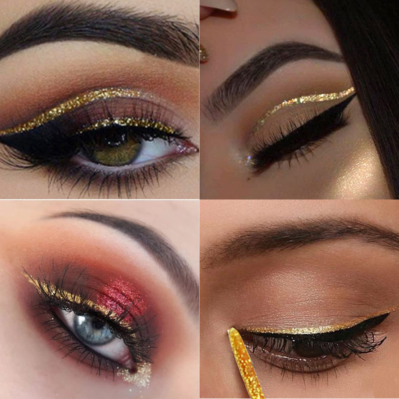 Rosarden Glitter Eyeliner Liquid, Gold Glitter Eyeliner, Long-Lasting Waterproof Quick-Drying Metallic Shimmer Glitter Liner, Ul