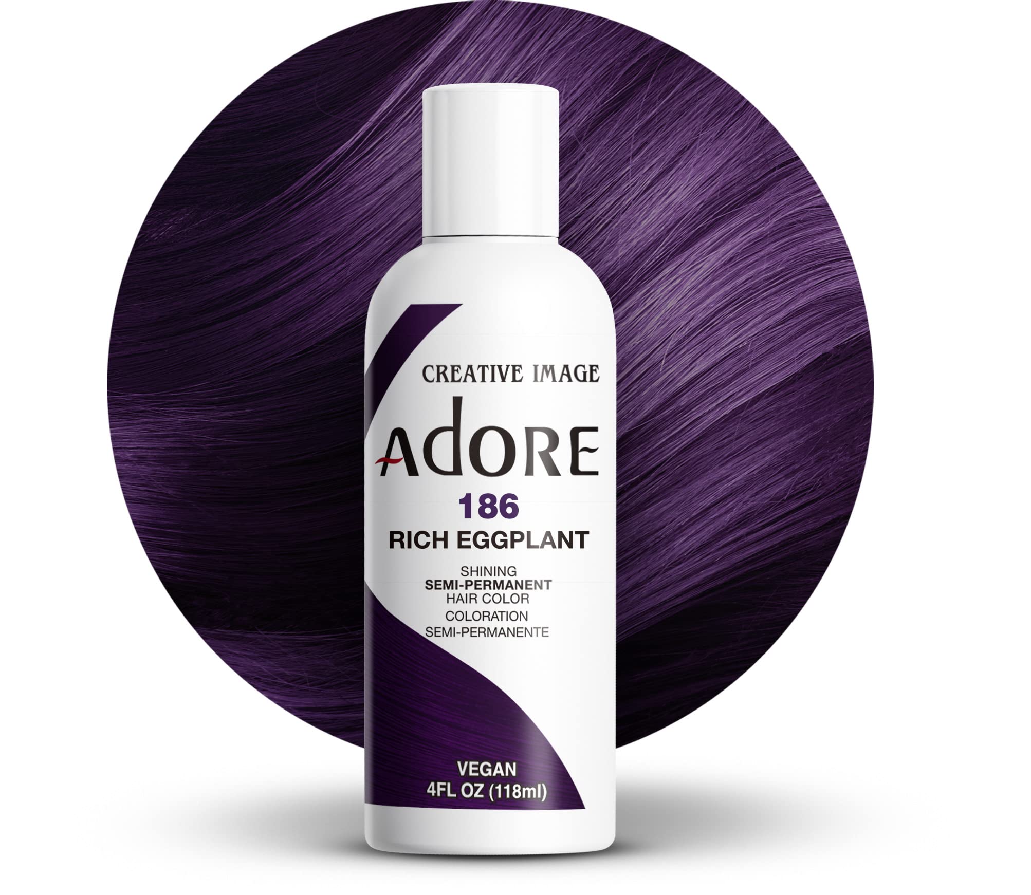 Adore Semi Permanent Hair Color - Vegan Purple Hair Dye - 4 Fl Oz - 186 Rich Eggplant