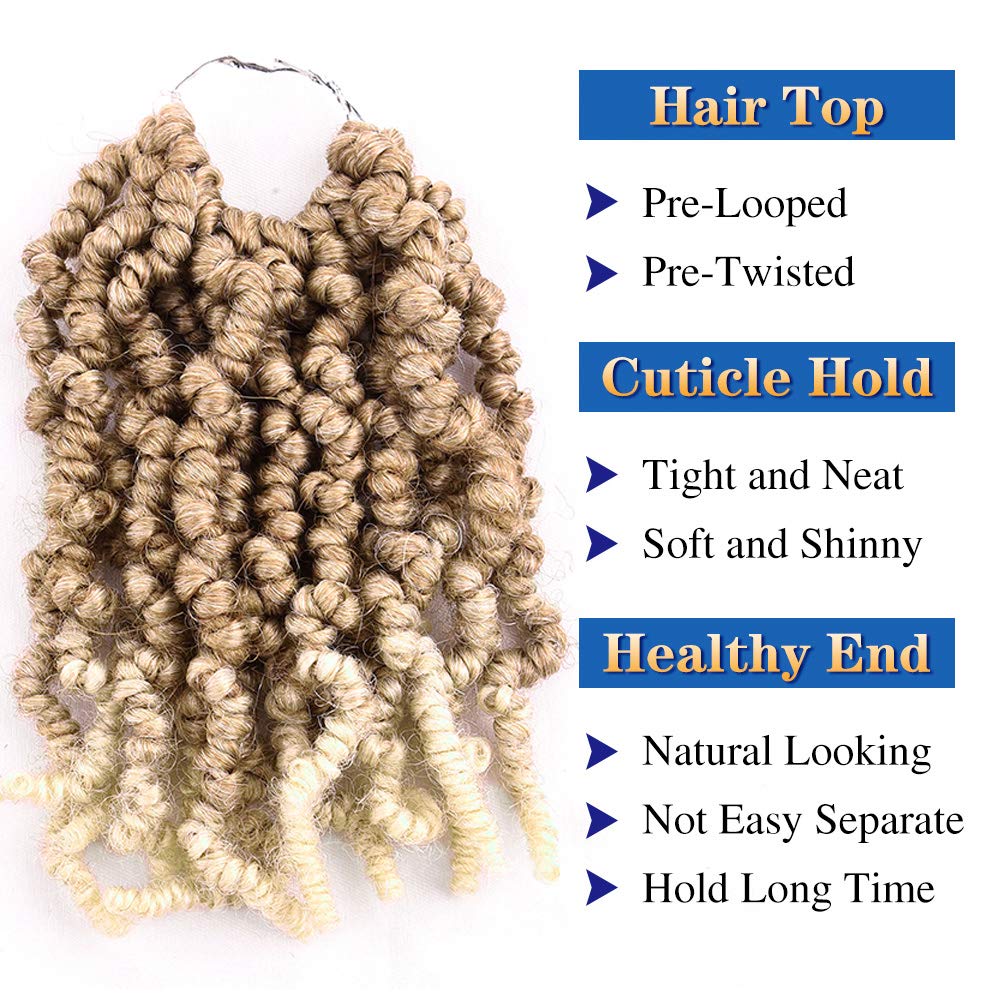 4 Packs Short Curly Spring Pre-twisted Braids Synthetic Crochet Hair Extensions 6 inch 15 strands/pack Ombre Crochet Twist Braid