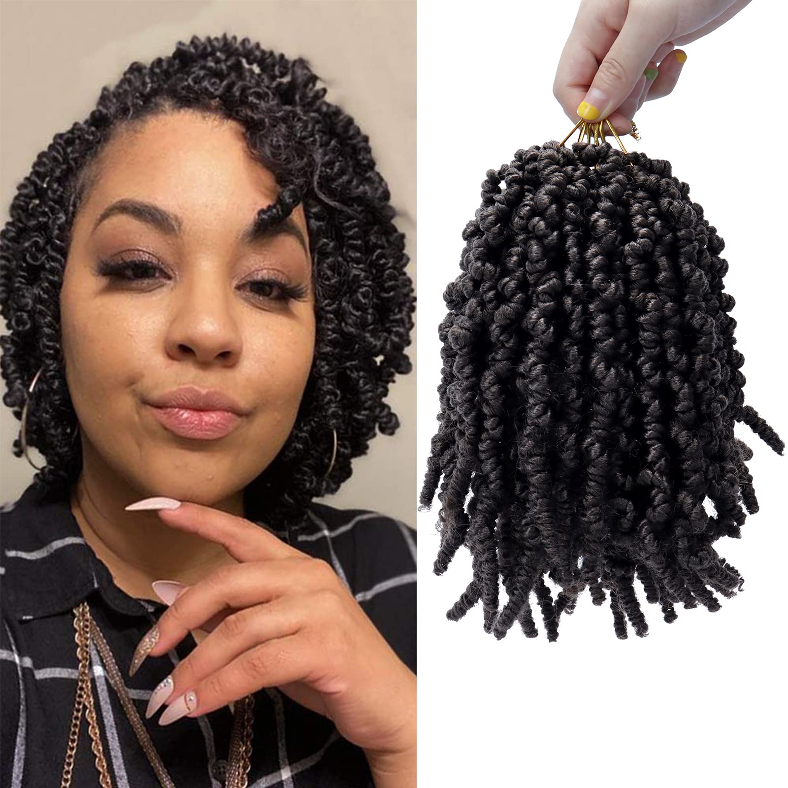 Dorsanee Pre-twisted Spring Twist Crochet Hair 8 Inch 4 Packs Short Curly Crochet Hair Pre Looped Crochet Braids Mini Passion Tw