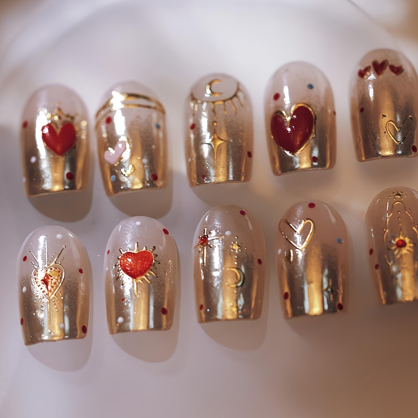 5D Embossed Heart Nail Stickers For Nail Art Gold Red Heart Star Moon Nail Art Stickers Self Adhesive Valentine'S Day Nail Decal