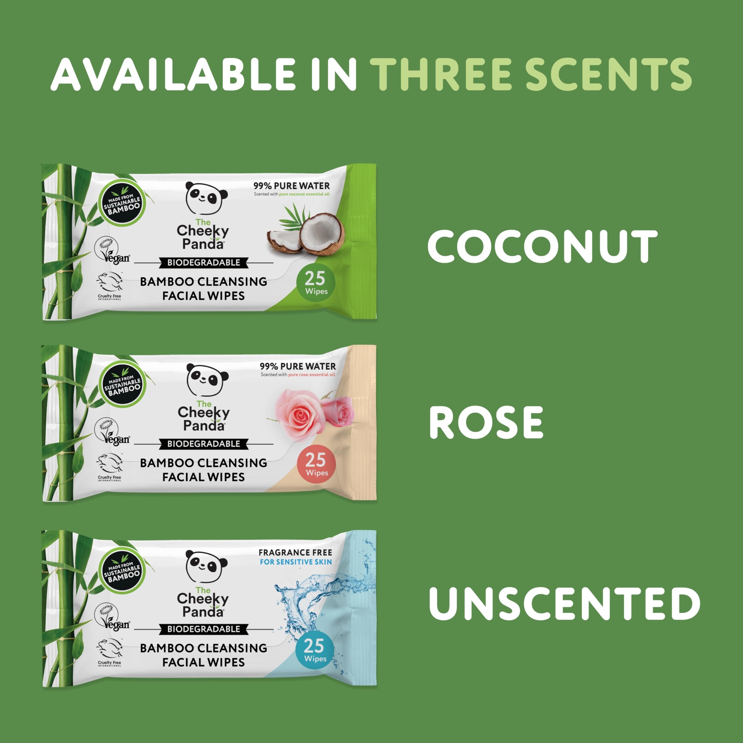 The Cheeky Panda Face Cleansing Wipes  Pack Of 25 Flushable Makeup Remover Wipes  Biodegradable Bamboo Tissue Facial Wipes