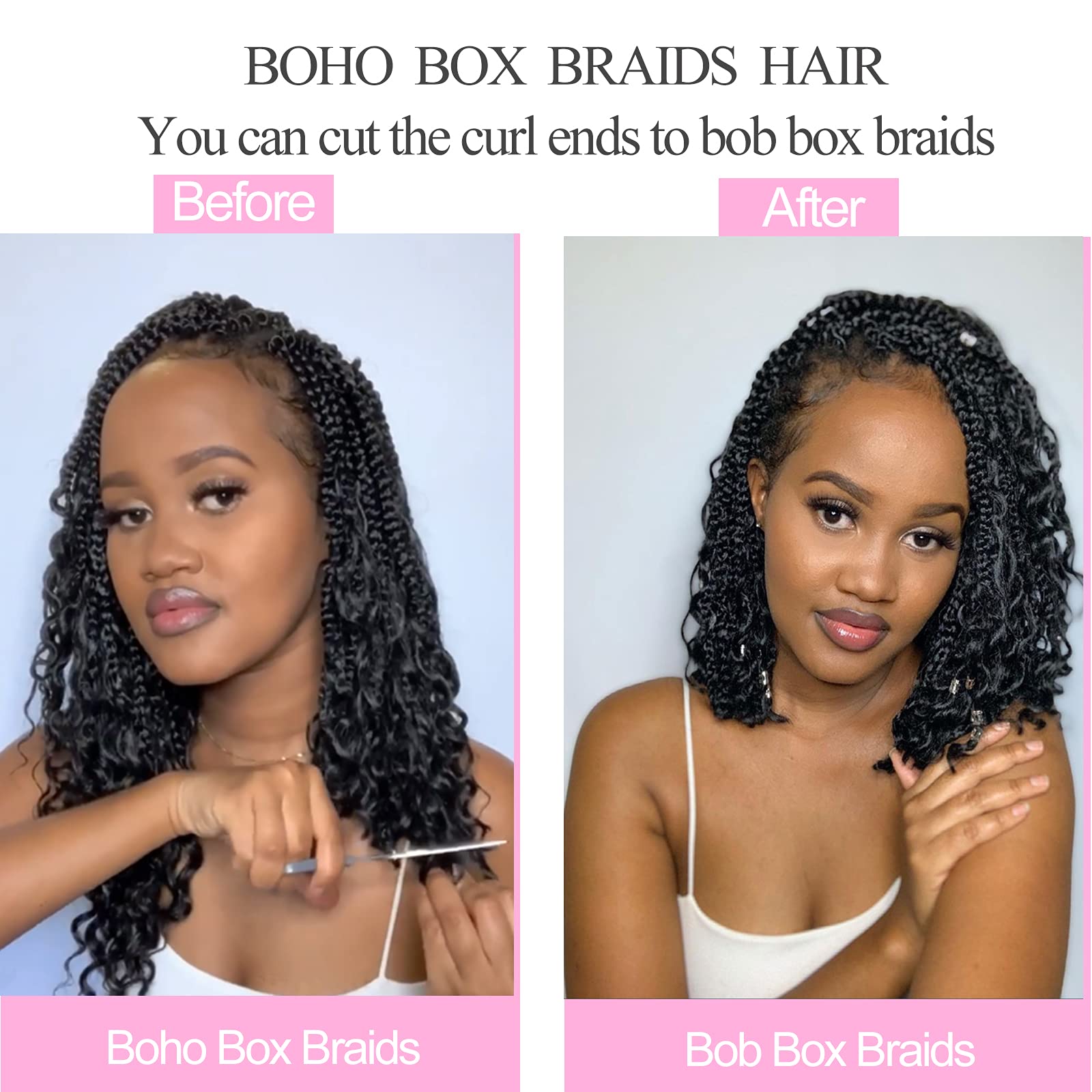 Unionbeauty 8 Packs Boho Box Braids Crochet Hair Curly Ends Pre-Looped Bohemian Hippie Braids Goddess Box Braids Hair For Black