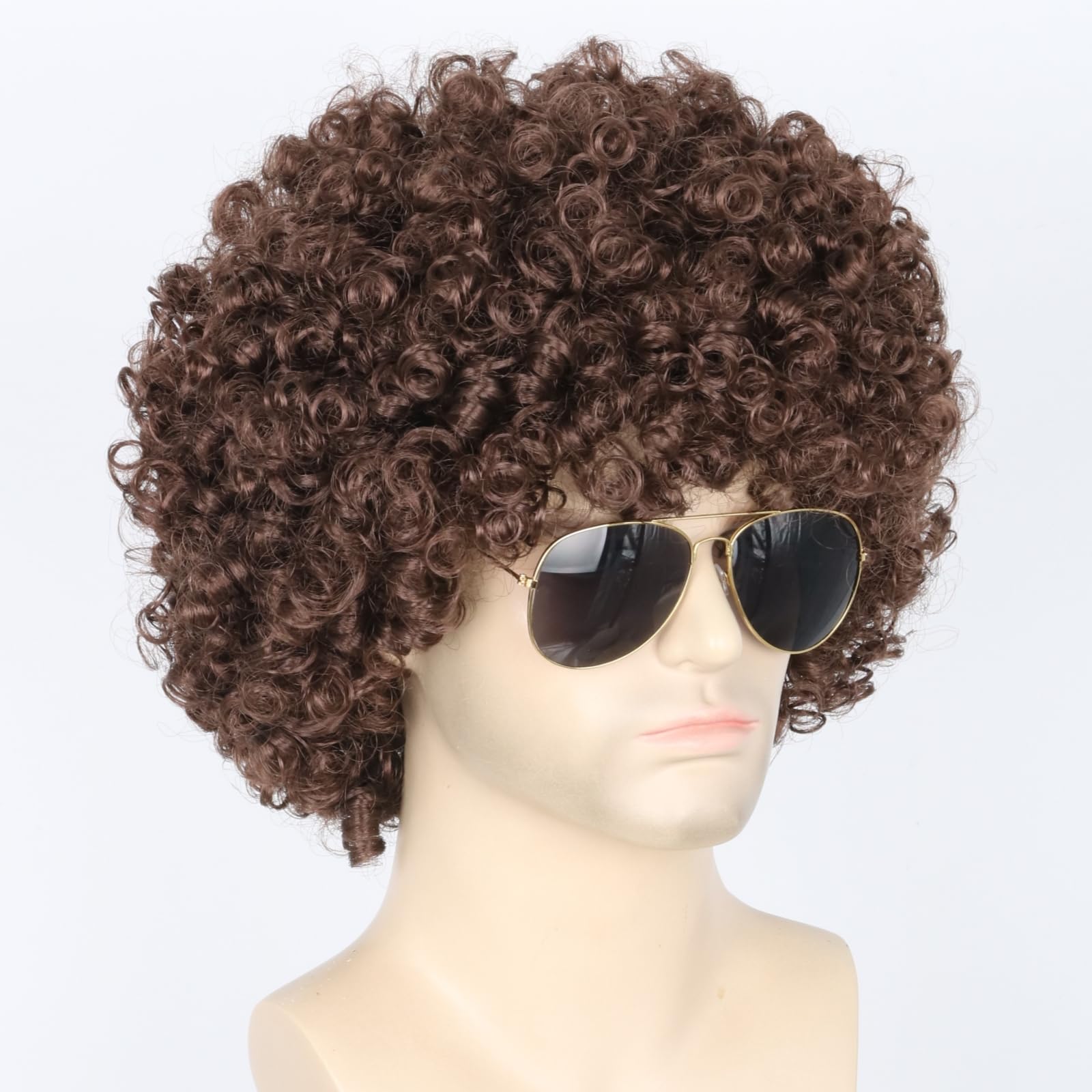 Topcosplay Men and Women Afro Wigs Brown Disco Hippie Wig Short Halloween Costume Wigs