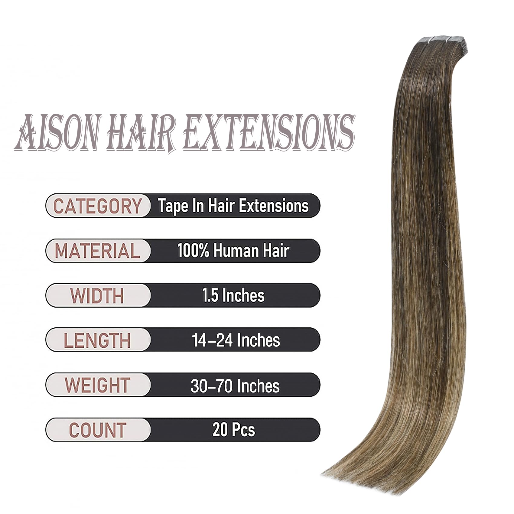 Balayage Tape in Hair Extensions Chocolate Brown To Dark Blonde 100% Remy Human Hair Extensions for Women 20 Pcs/Package(22Inch