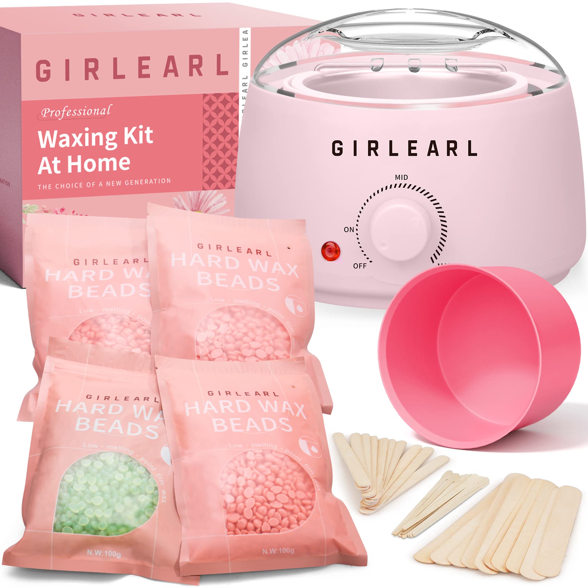 Waxing Kit for Women and Men, GIRLEARLE Wax Warmer Hair Removal at Home with Beads, Multiple Formulas Target Different Types of 