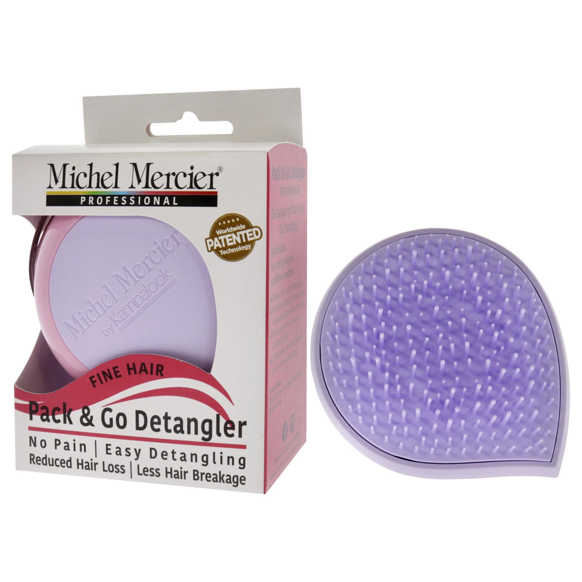 Michel Mercier Pack And Go Detangler - Unisex Detangling Hair Brush - Mini Portable Travel Size, Compact Brush - Fine Hair - Pur