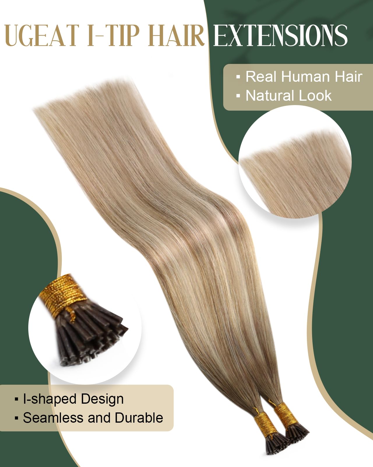 Ugeat Balayage Itip Human Hair Extensions Light Brown Ombre I Tip Hair Extensions Real Human Hair Platinum Blonde to Add Volume