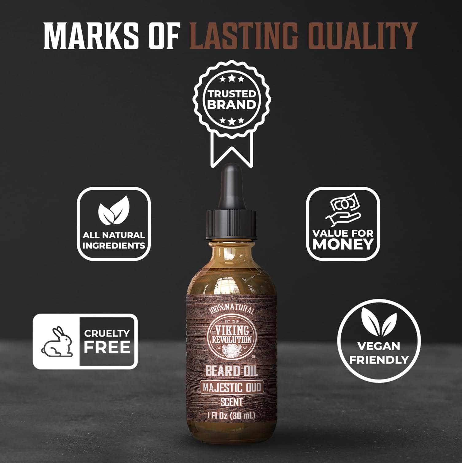 Viking Revolution Majestic Oud Beard Oil For Men - Natural Mens Beard Oil With Argan Oil And Jojoba Oil - Beard Softener, Streng