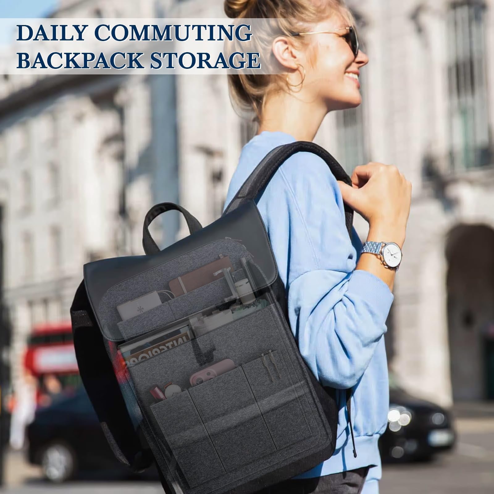 APSOONSELL Large Backpack Organizer Insert Felt Bag Organizer with Zipper Backpack Shaper Foldable Tote Organizer for Rucksack S