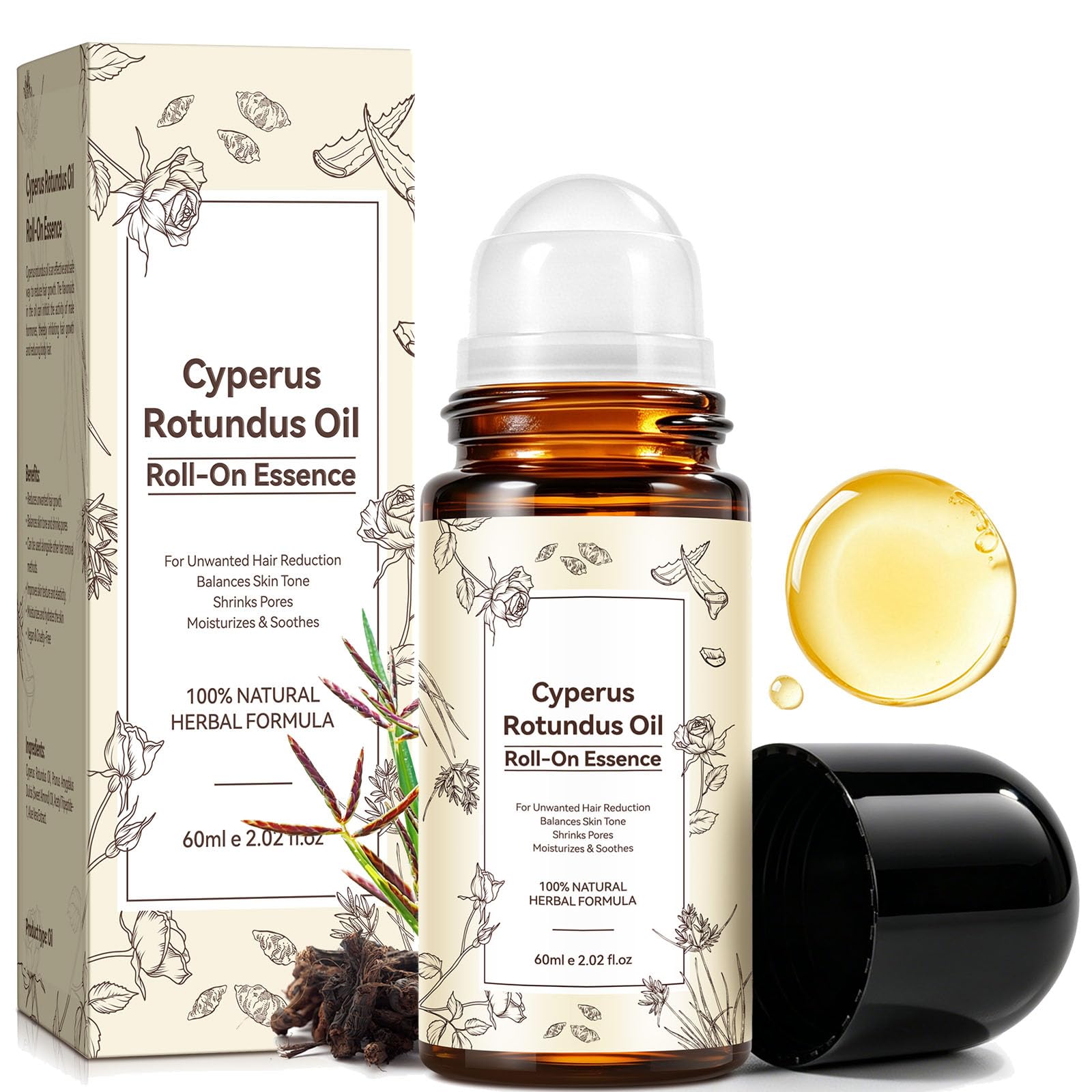 FUBAOLIN Cyperus Rotundus Oil for Hair Removal, Cyprus Rotundus Oil RollOn, Natural Body & Facial Hair Removal, Reduces Unwante