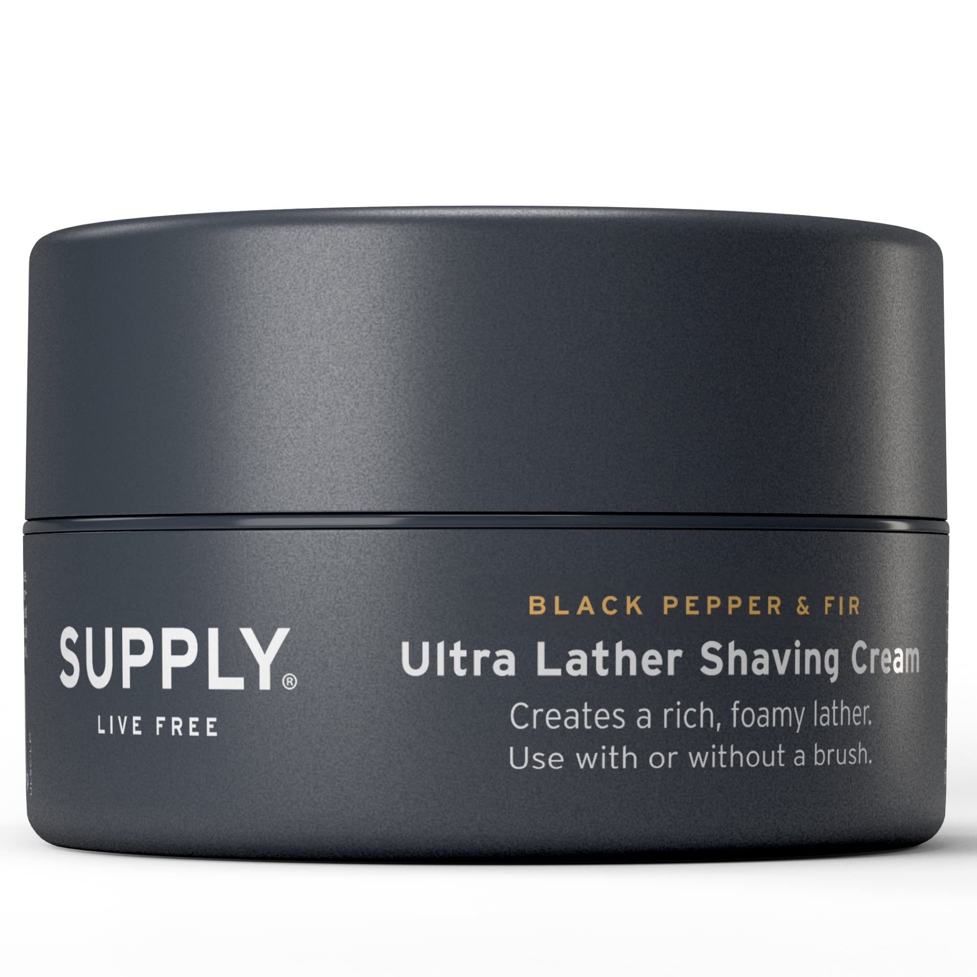 SUPPLY Ultra Lather Shaving Cream Black Pepper & Fig - Hypoallergenic Formula for Men - 3.4 Oz Jar - Naturally Soothes and Prote