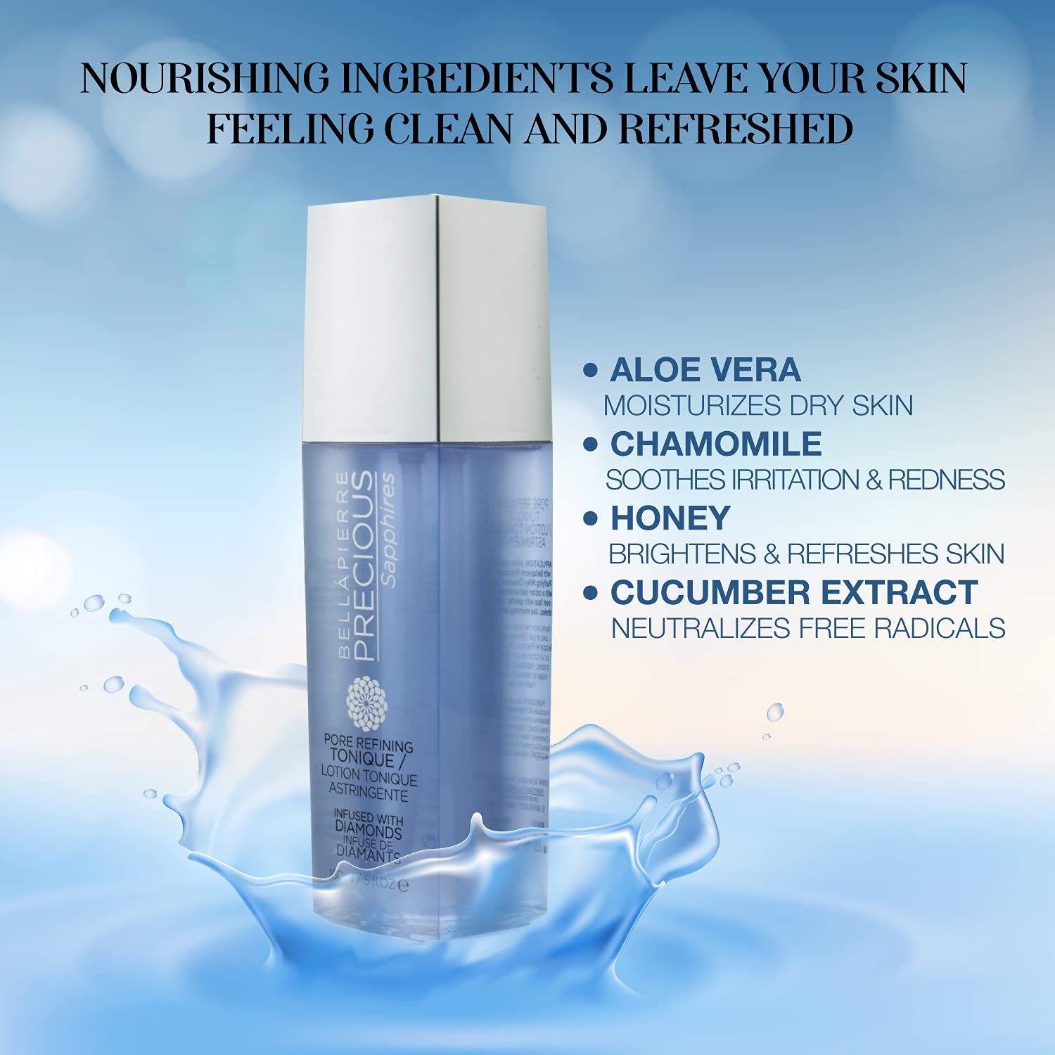 Bellapierre Precious Sapphires Diamond-Infused Pore Refining Tonique | All Natural Toner Gently Removes Makeup & Residue | Chamo