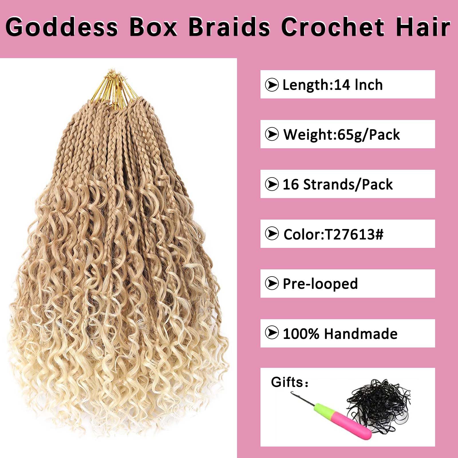 Cookoo 8 Packs Goddess Box Braids Crochet Hair For Women 14 Inch 3X Synthetic Bohomian Hippie Box Braids Crochet Hair Pre Looped