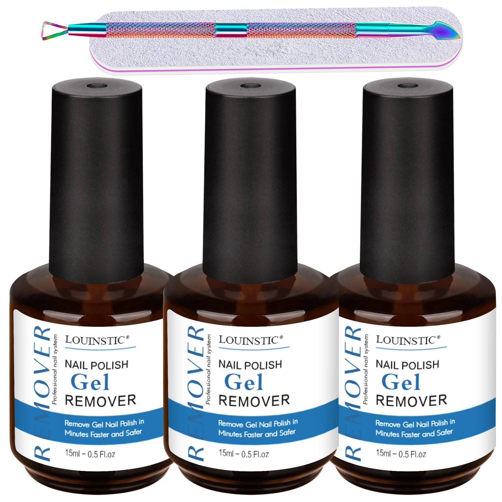 LOUINSTIC Gel Polish Remover: Professional Gel Nail Polish Remover for Nails 3Pack,Gel Nail Remover 3-5 Minutes Easy & Quick