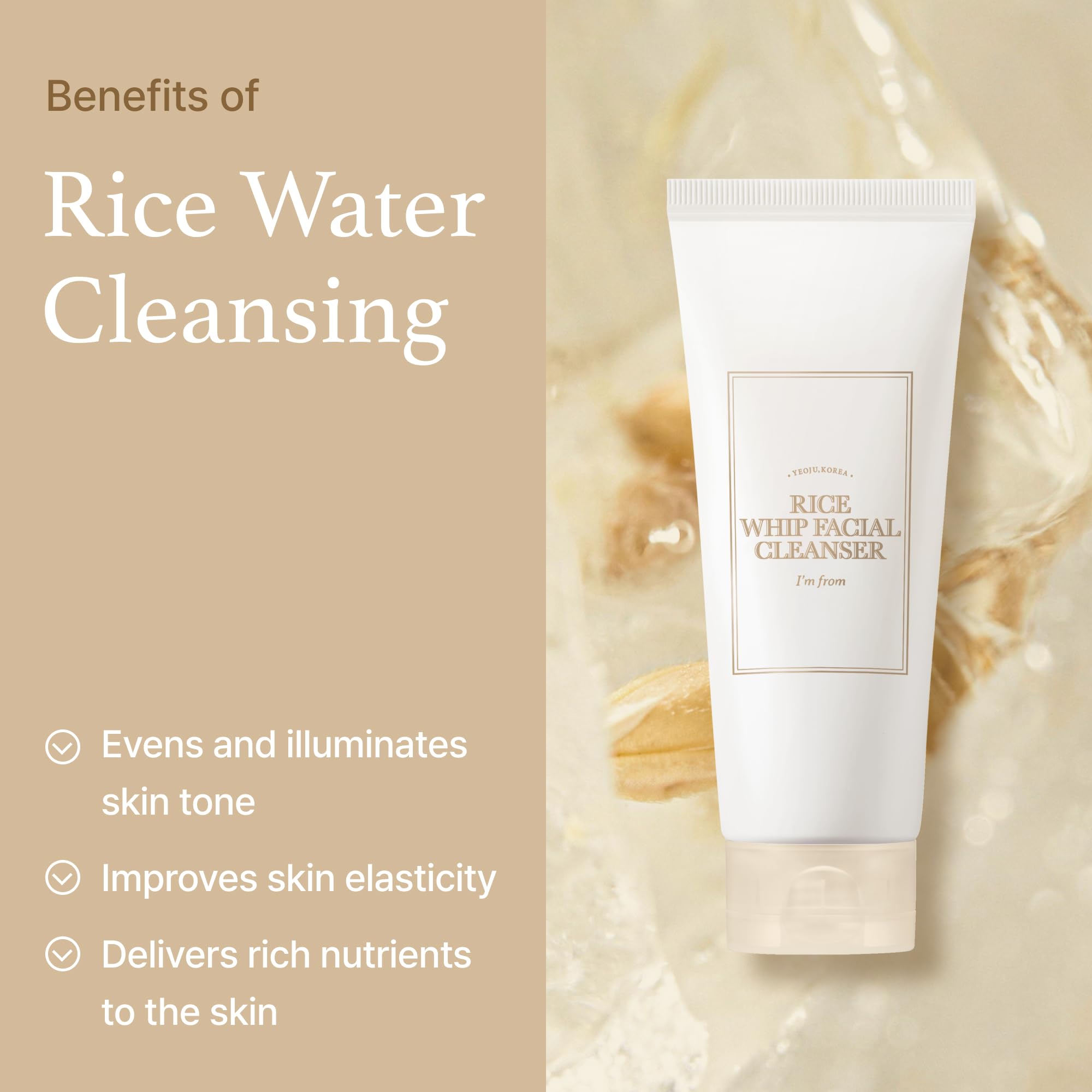 I'M From Rice Whip Facial Cleanser Set, 3 Pcs Gift, Travel Kit With Rice Face Wash 5.07 Fl Oz & 1.01 Fl Oz & Rice Toner 1.01 Fl