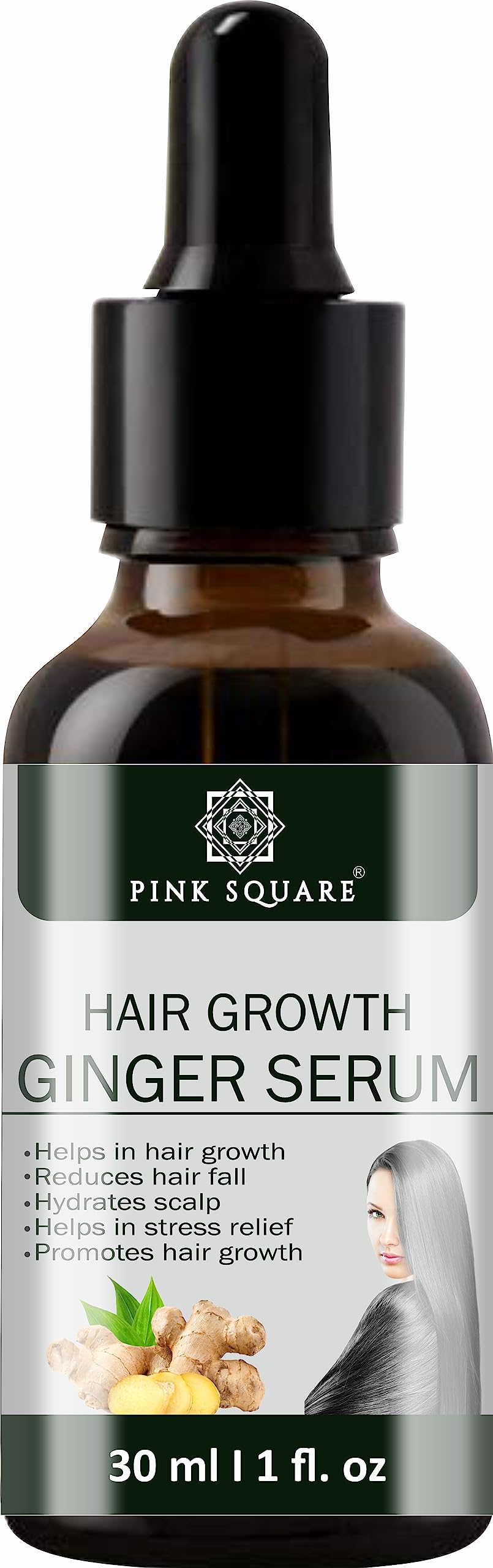 Pink Square Hair Growth Ginger Serum Reduce Hair Loss & Dandruff|Nourishes Hair Rashes|Strength Hair Strands Pack Of 1 Of 30Ml
