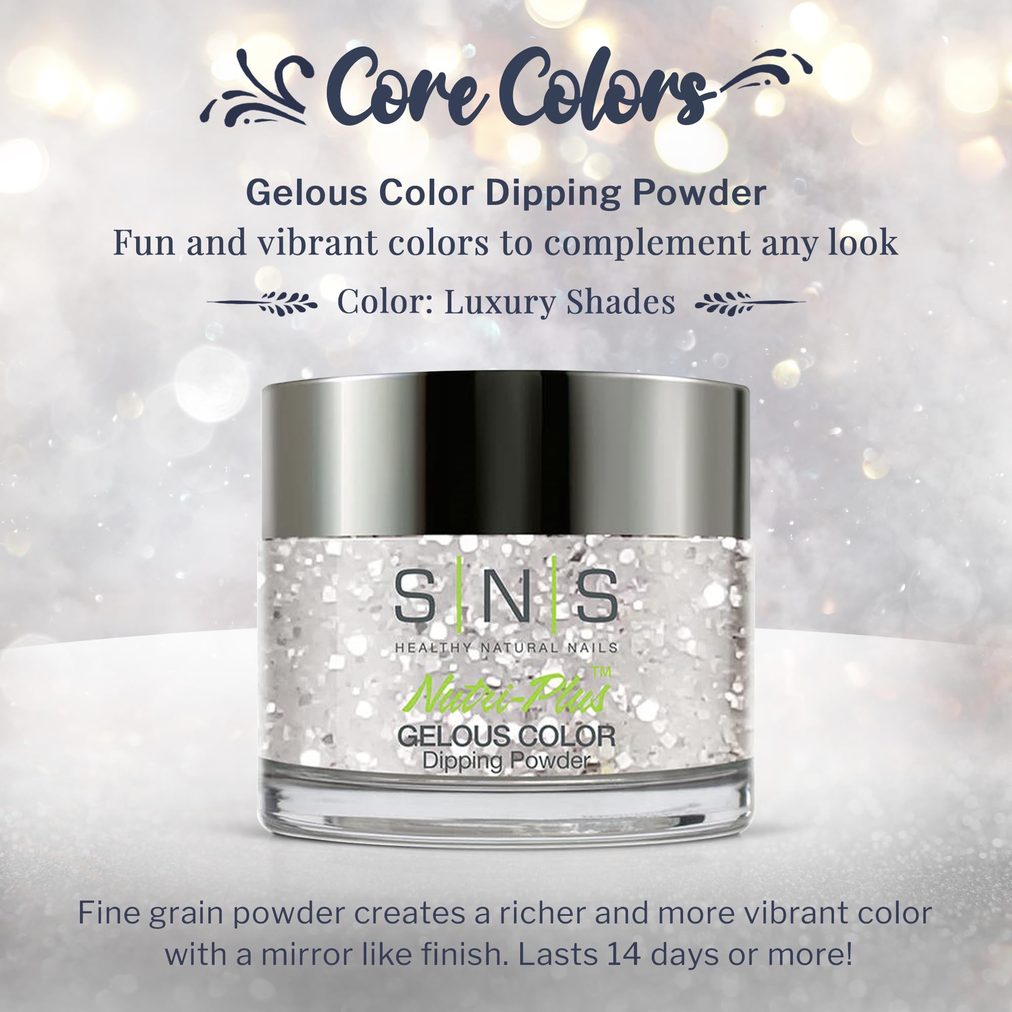 Sns Nail Dip Powder, Gelous Color Dipping Powder - Luxury Shades (Metallics/Silver, Glitter) - Long-Lasting Dip Nail Color Lasts