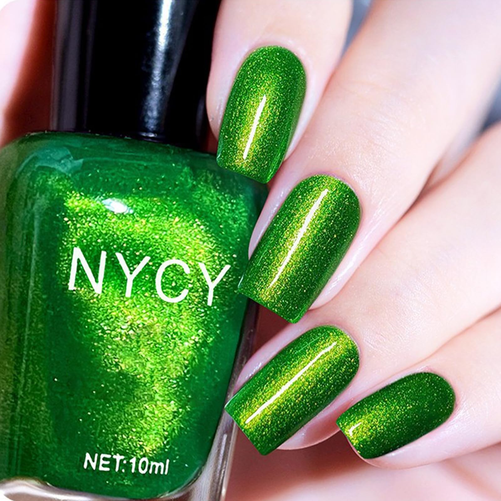 COSMOO Green Nail Polish, 12ml Bright Green Quick Dry Nail Lacquer, Green Shimmer Art Varnish, 0.41 fl oz