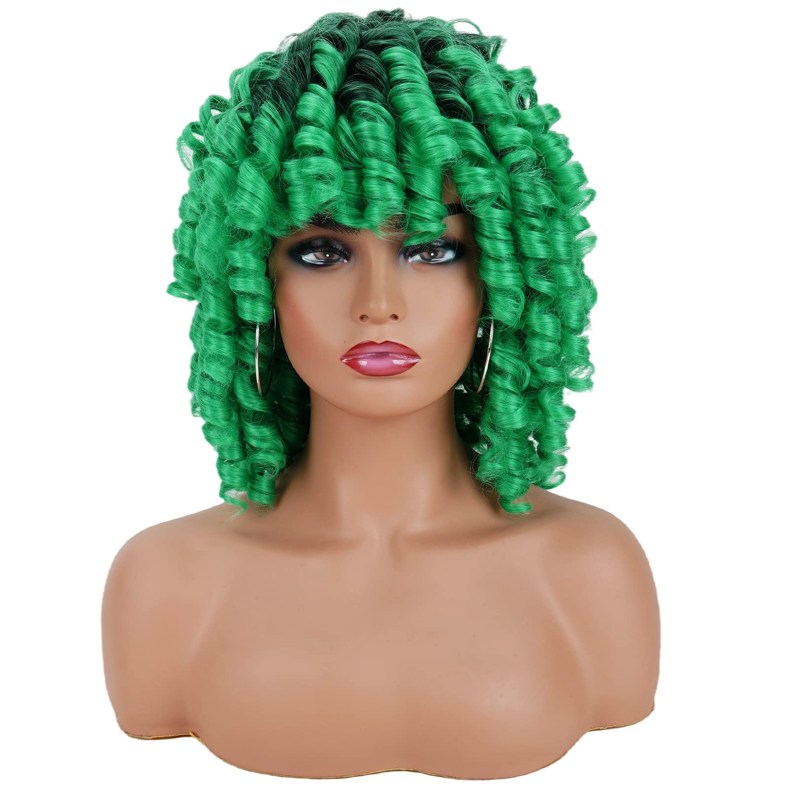 Andromeda Ombre Green Wigs For Black Women Soft Short Curly Wig With Bangs Synthetic Afro Loose Kinky Curly Wig St. Patrick'S Da