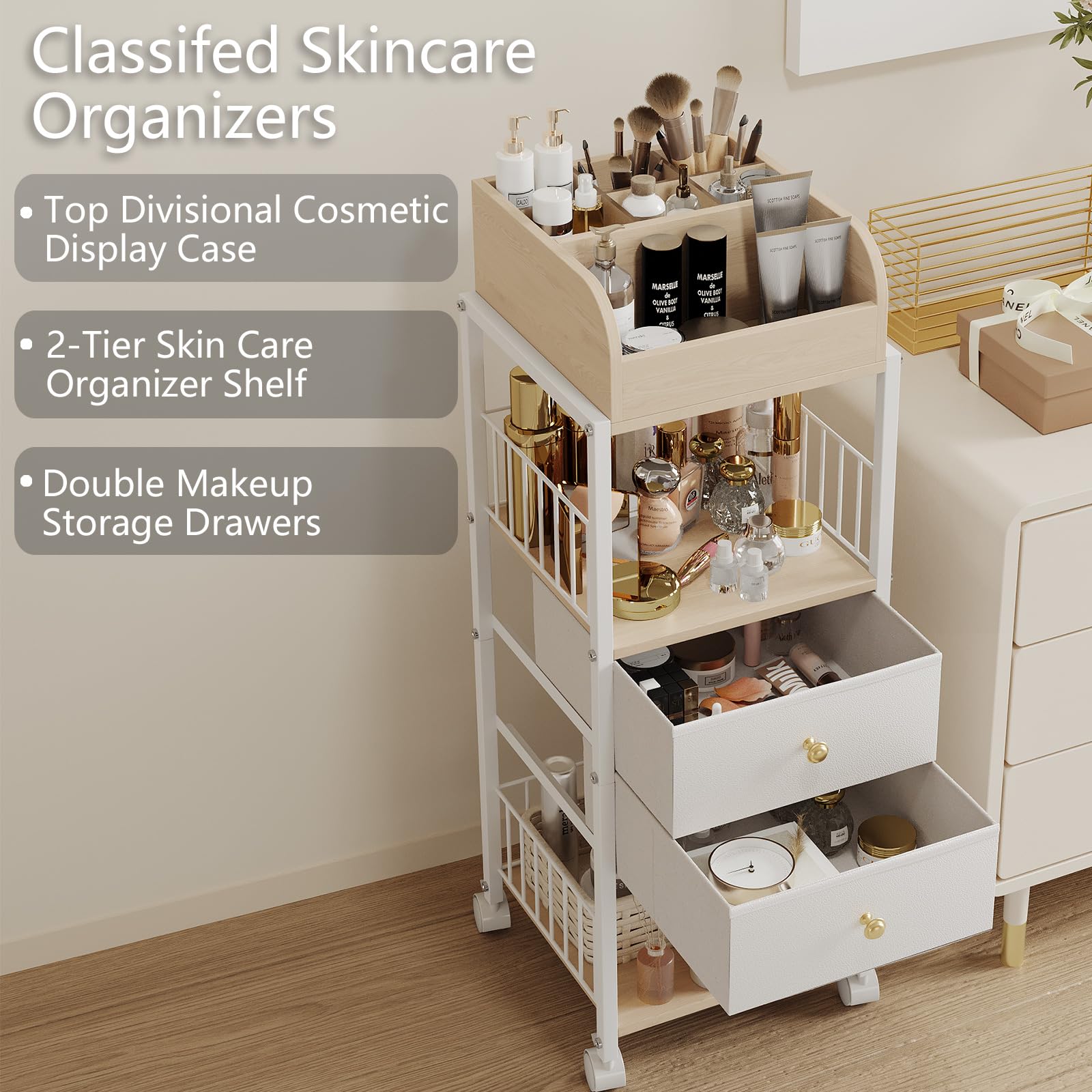 Floor Makeup Organizer Storage - Skincare Make Up Organizers And Storage With Drawers, Vanity Organizer Cosmetics Display Cases