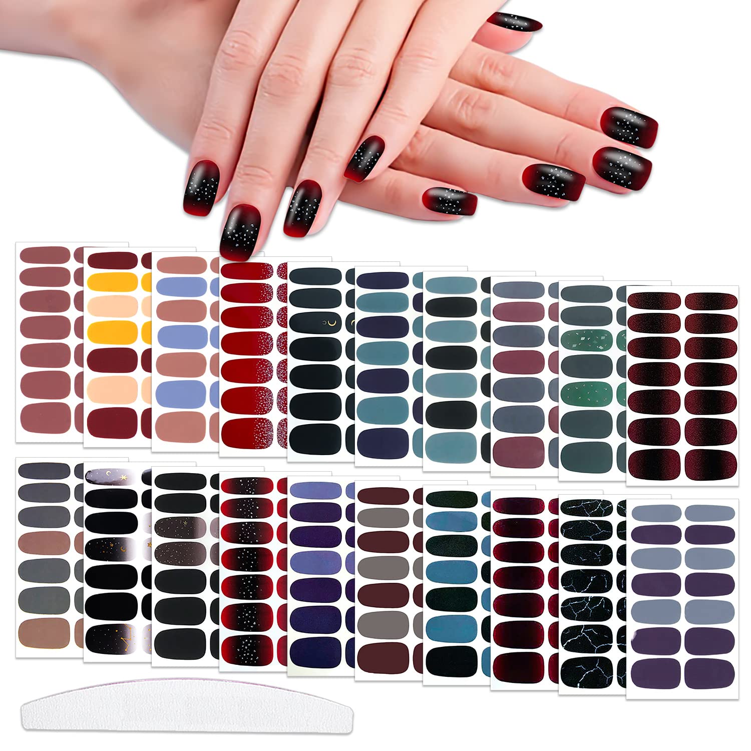 WOKOTO 20 Sheets 280 Pieces Dark Solid Nail Polish Stickers Mix Color Sticker Nail Polish Strips Solid Nail Stickers Full Nail W