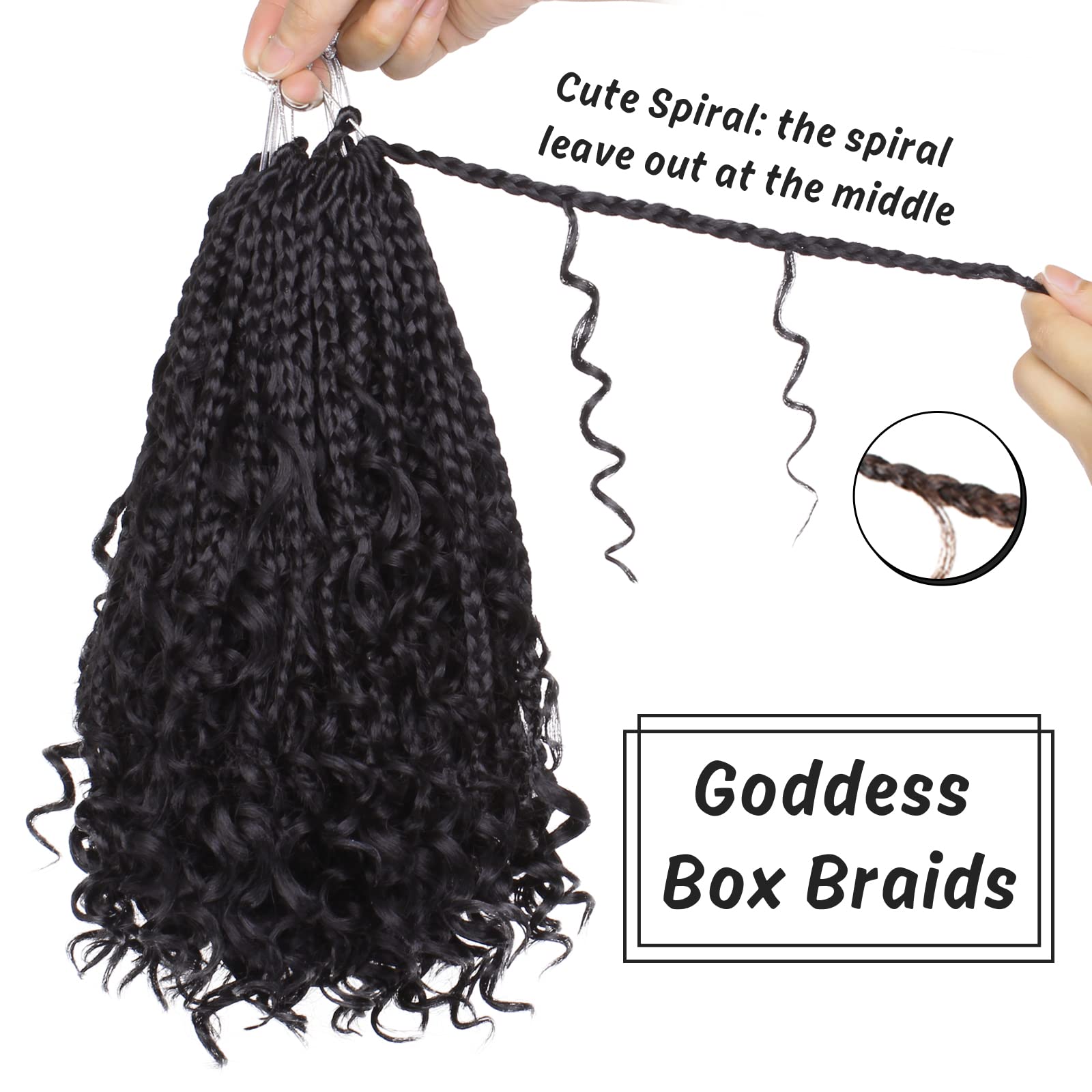 COOKOO 10 Inch Goddess Box Braids Crochet Hair, Synthetic, Curly Ends, 8 Packs, 1B#