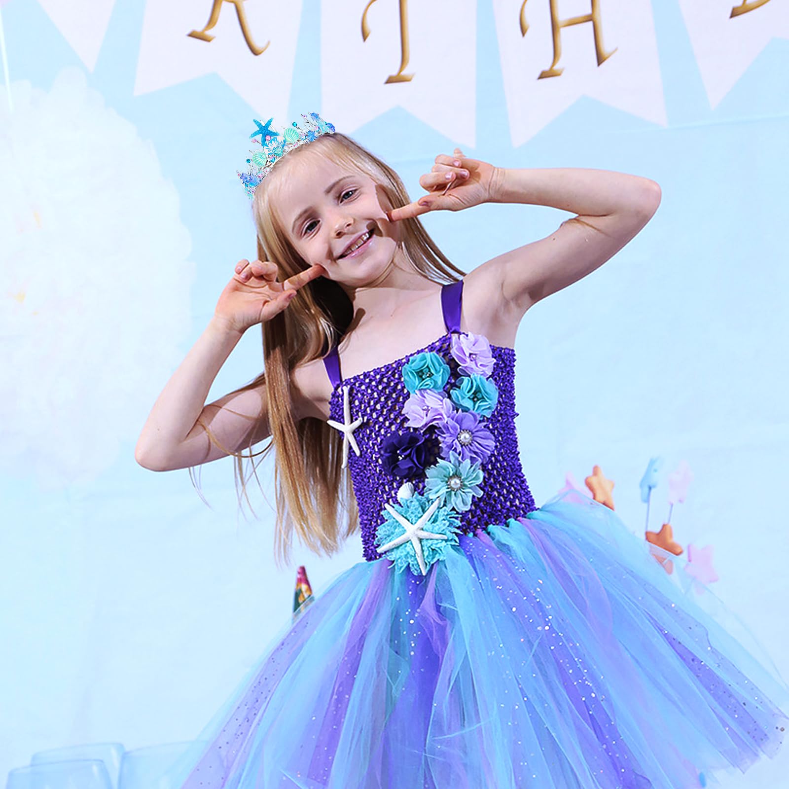 Cieher Mermaid Crown For Women Girls Mermaid Princess Blue Starfish Tiara Seashell Crown Mermaid Party Mermaid Birthday Decorati