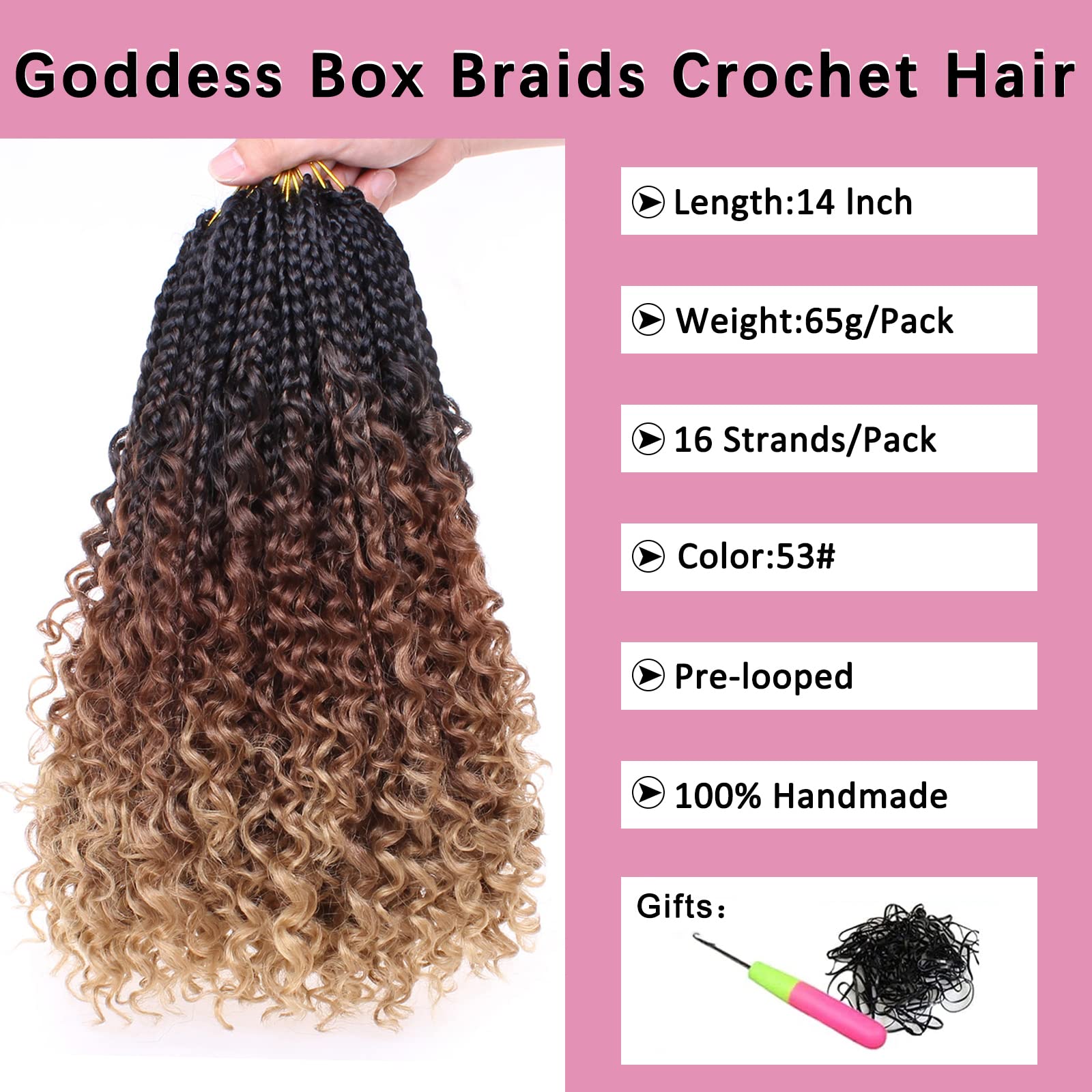 Cookoo 14 Inch 8 Packs Goddess Box Braids Crochet Hair For Women Synthetic Bohomian Hippie Box Braids Crochet Hair Pre Looped Wi