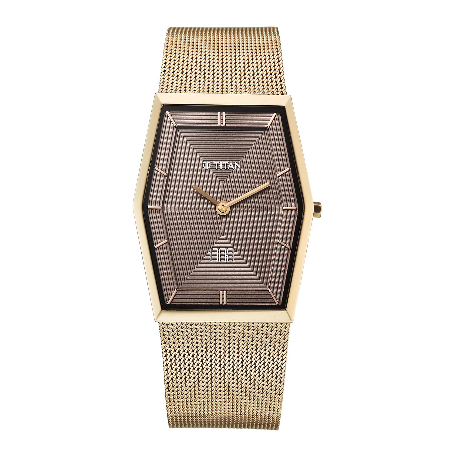 Edge Titan Whimsey Quartz Analog With Brown Dial Rose Gold Stainless Steel Strap Watch For Men  10056Qm01
