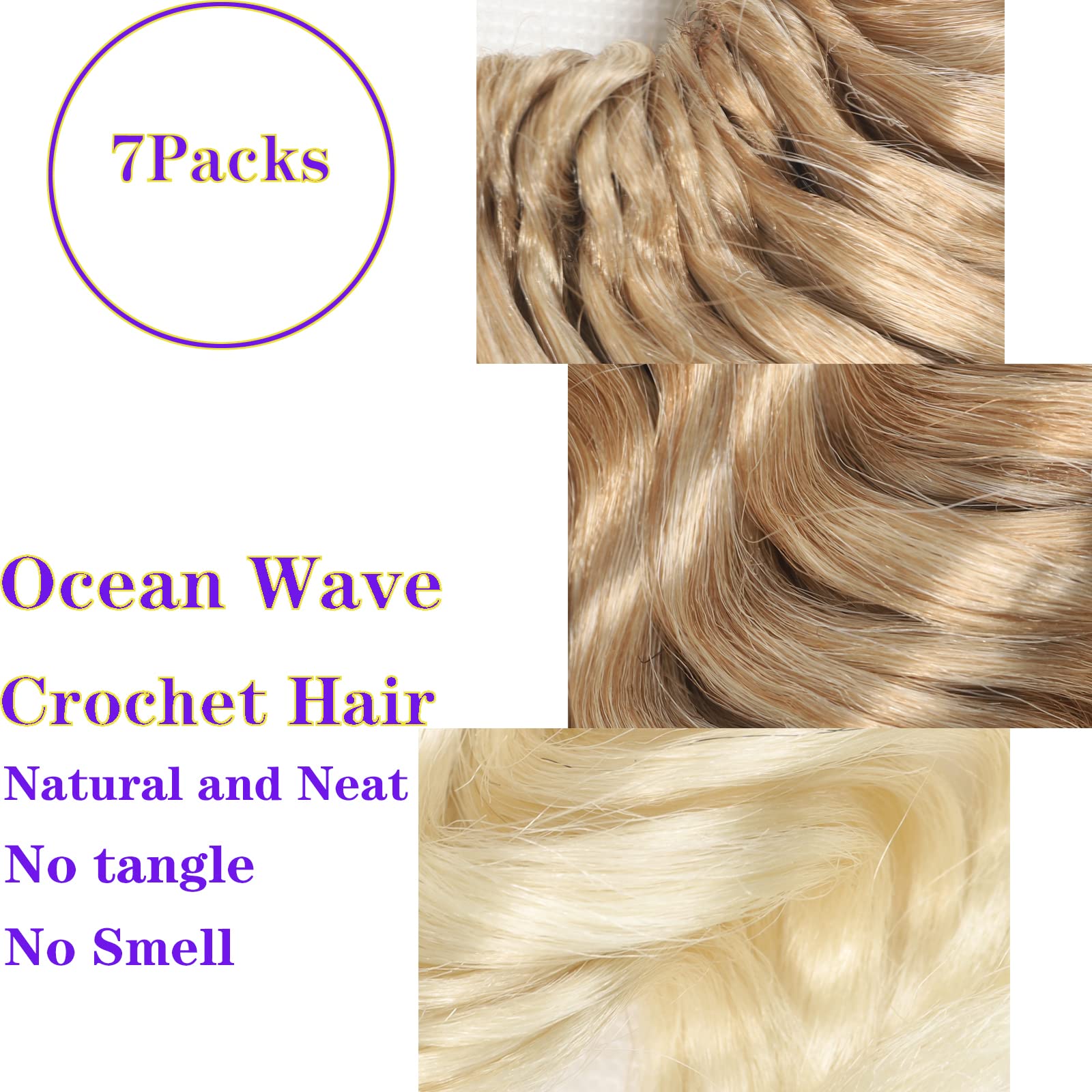 Blonde Ocean Wave Crochet Hair Pre Looped 9 Inch Curly Braiding Ocean Wave Hair 7 Packs Deep Wave Short Wavy Ocean Wave Crochet