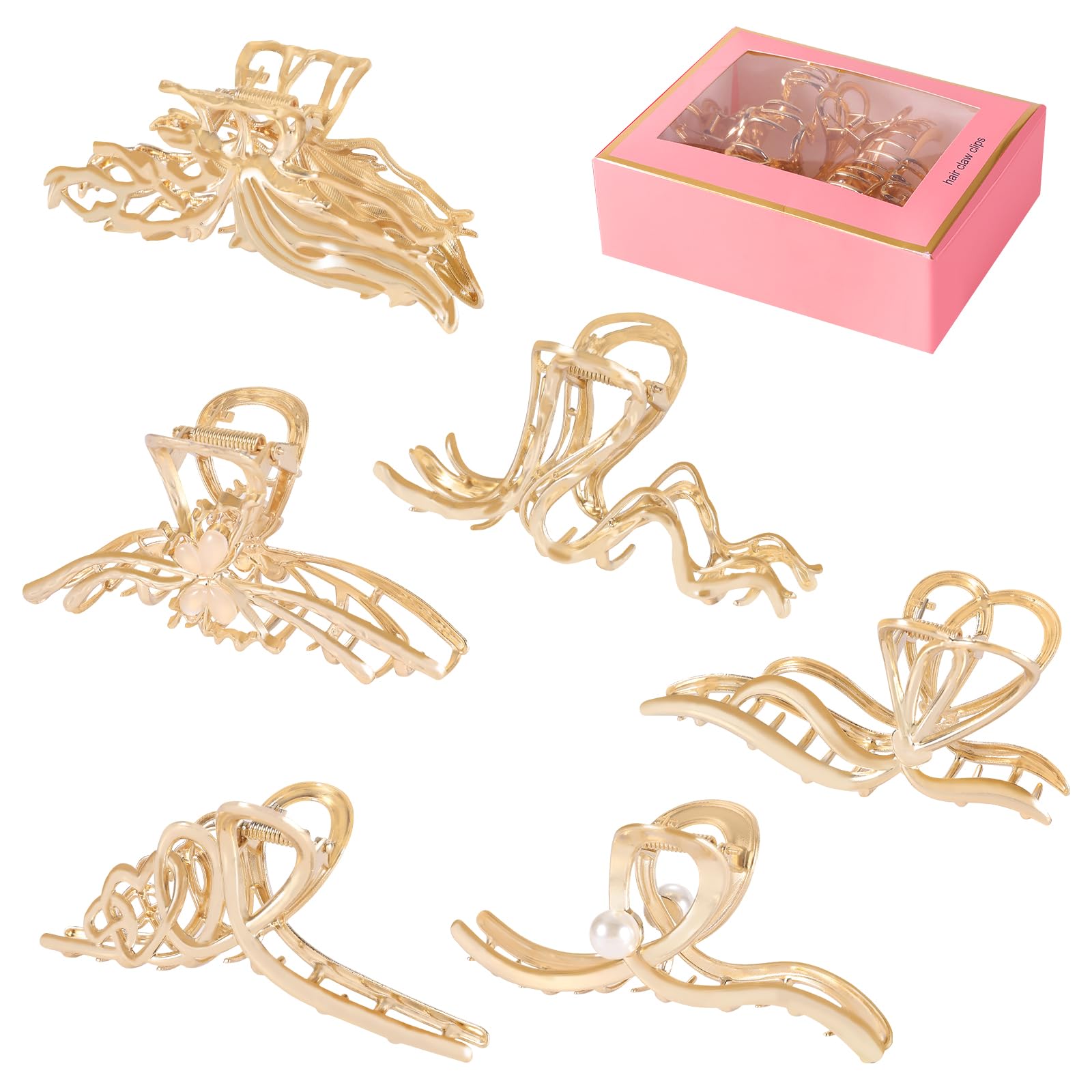 LUKACY 6 Pack Large Metal Hair Claw Clips - 4 Inch, Perfect Big gold Jaw hair clamps for Women and Thinner, Thick hair styling,S