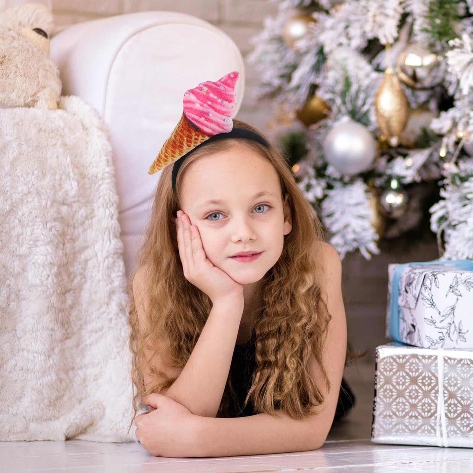 NOLITOY Ice Cream Cone Headband, Funny Headband Makeup Spa Hair Band for Birthday Parties Costume Events