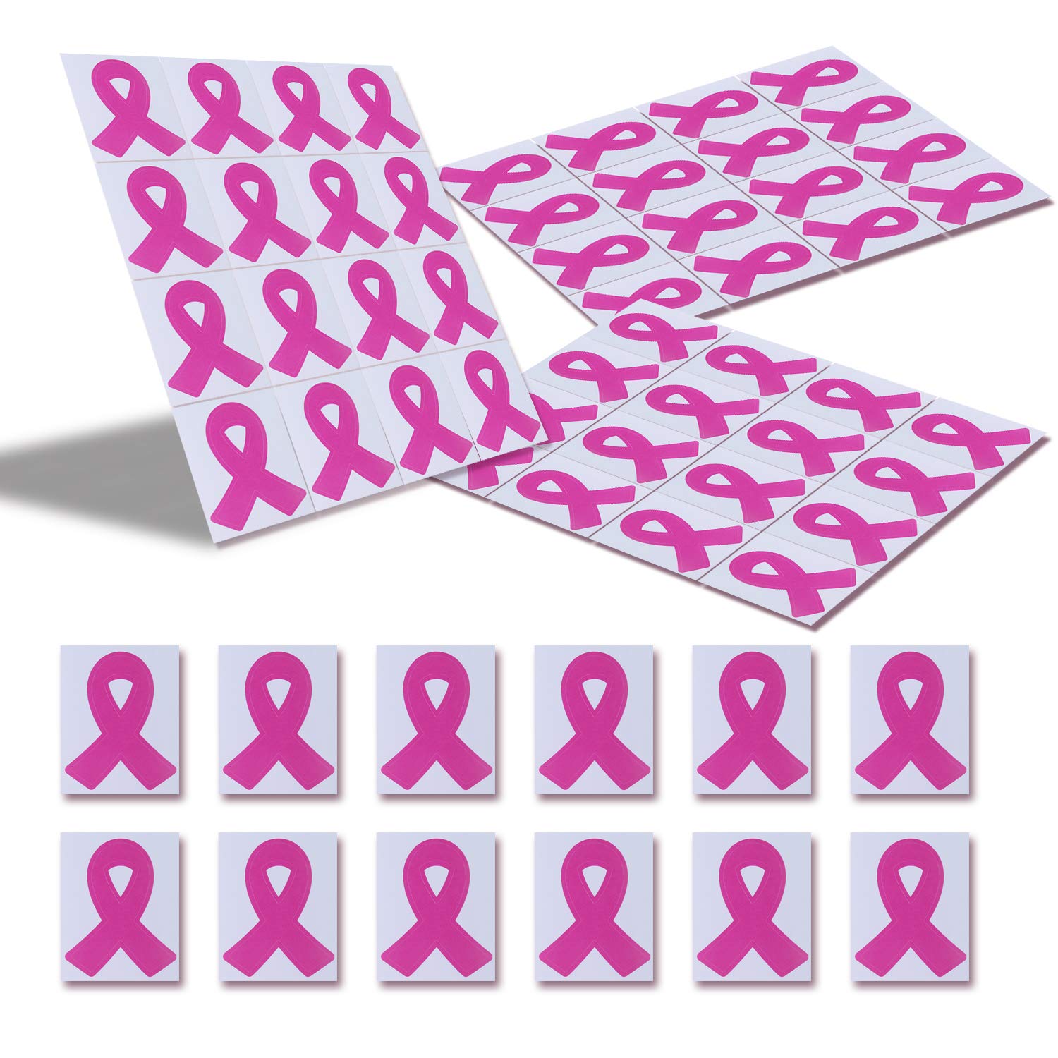 Bundle of 48 Pcs Die Cut Pink Ribbon Stickers and 48 Pcs Pink Ribbon Camouflage Breast Cancer Awareness Bracelets in 2 designs,