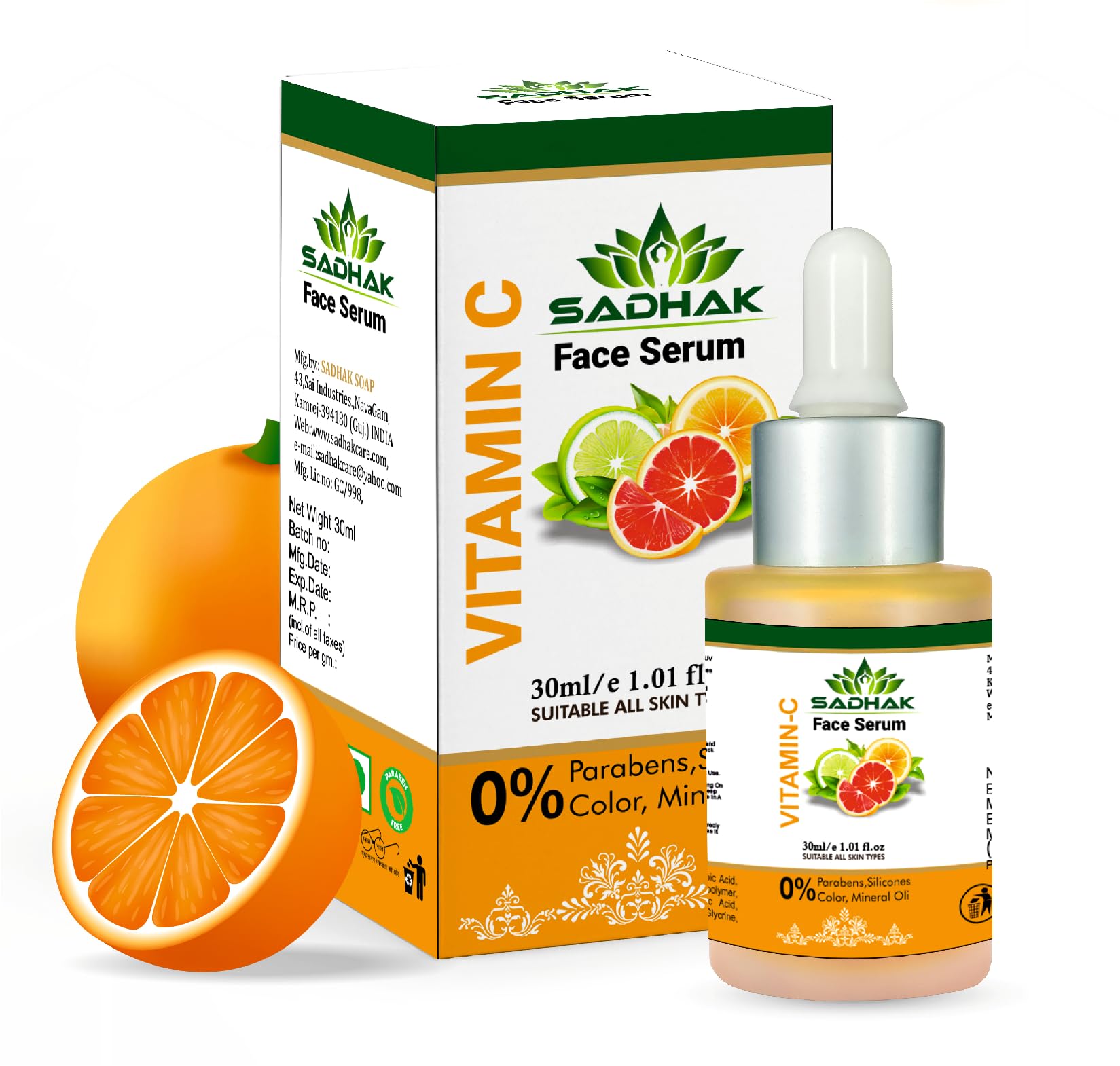 Sadhak Vitamin C Face Serum  Brightening & AntiAging Face Serum With Hyaluronic Acid & Niacinamide  Reduces Dark Spots, Fine 